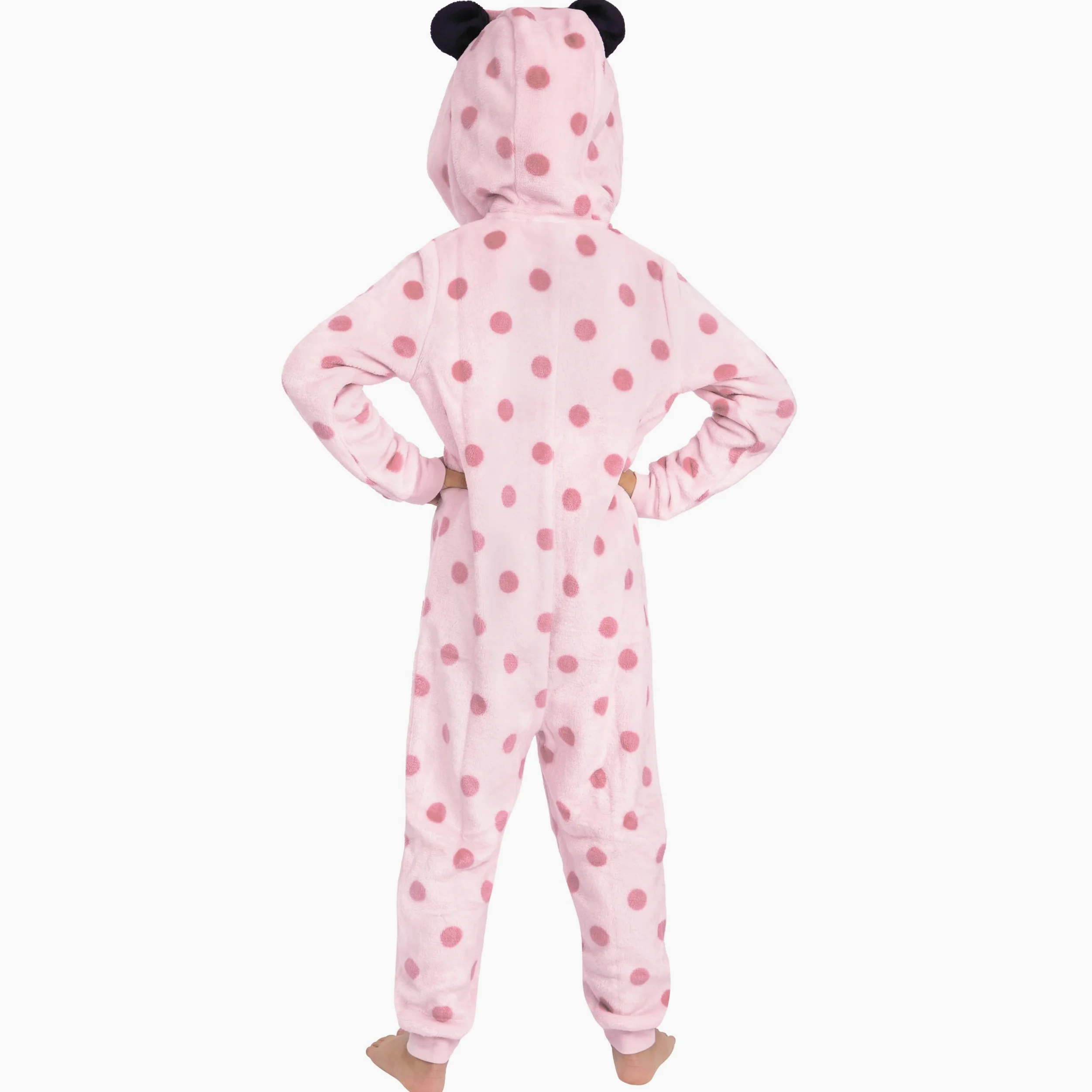 Disney Pijama Mono Minnie Mouse, Pijamas Niños Rosa, Pijamas Polares Minnie Mouse con Orejas 3D, Pijama Niña Capucha