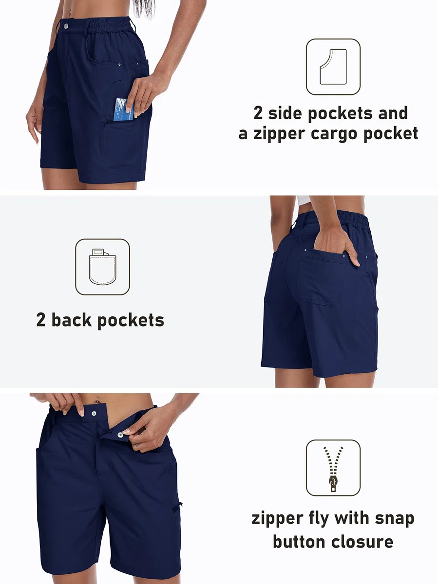 MoFiz Pantalones Cortos Cargo Mujer Hiking Shorts Ligeros Elasticos Trekking Pants de Trabajo Impermeable con Bolsillos