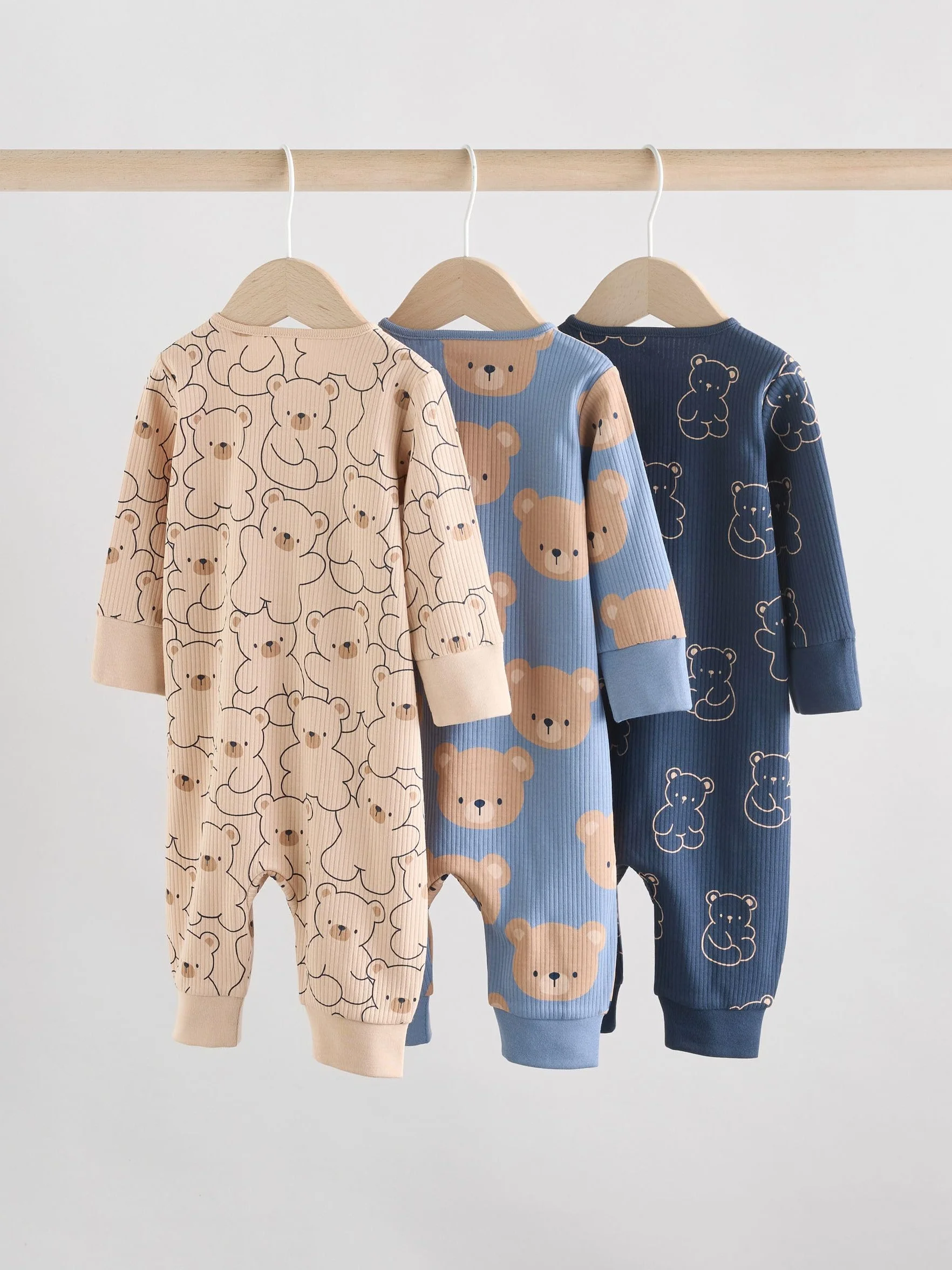 NEXT Bebés niño Pack de 3 Pijamas Tipo Pelele de algodón sin pies con Cremallera bidireccional para bebé