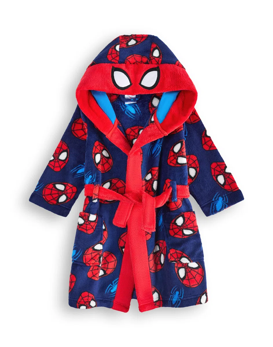 Marvel Albornoz de Spider-Man para niños, pijama de superhéroe azul y rojo, bata de cómics, regalo