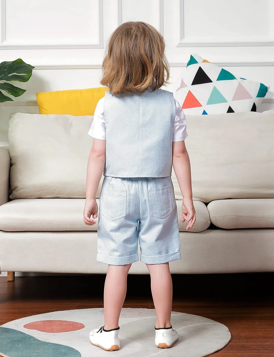 mintgreen Conjunto de Camisa Bebé Niño Traje Esmoquin Bautizo Camisa & Chaleco & Pantalones Cortos