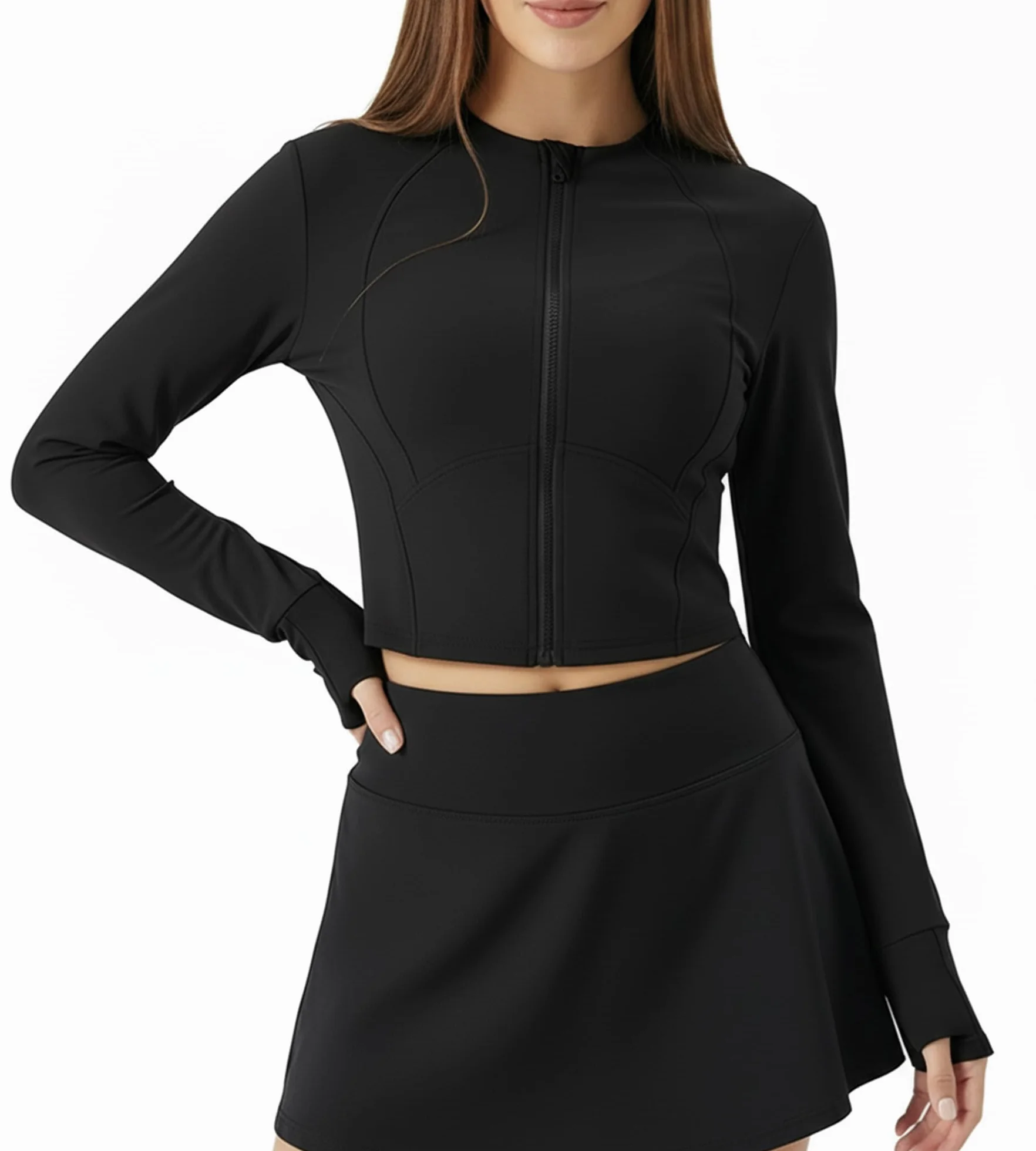 Chaqueta Deportiva Mujer Manga Larga Chaqueta De Running Yoga Ropa Transpirable Sudadera Corriendo Tops Fitness Correr Chaquetas de Entrenamiento Gym con Cremallera Agujeros para los Pulgares