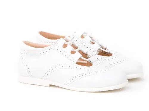 Zapatos Inglesitos para Niños Todo Piel Mod.804. Calzado Infantil Made in Spain, Garantia de Calidad. (24, Blanco)