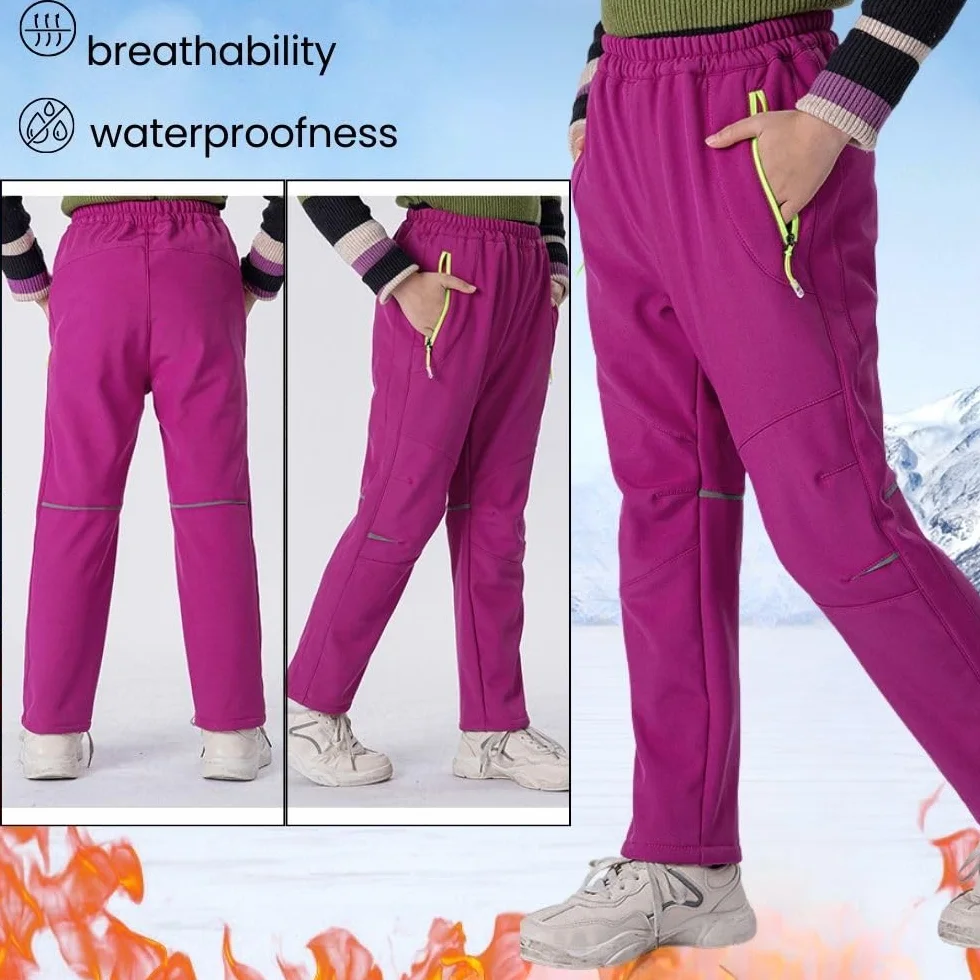Pantalones softshell para niños, pantalones térmicos impermeables, a prueba de viento para niños y niñas, al aire libre, senderismo, ocio, pantalones de invierno al aire libre, pantalones de