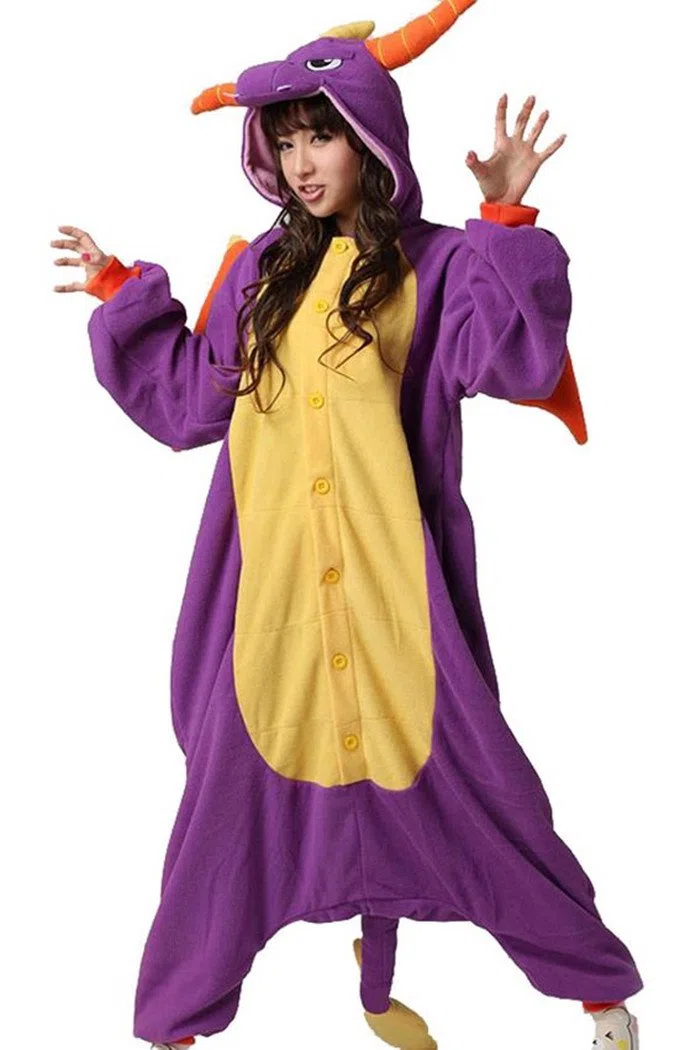 wotogold Pijamas de Dragón Púrpura Animal Trajes de Cosplay Adultos Unisex
