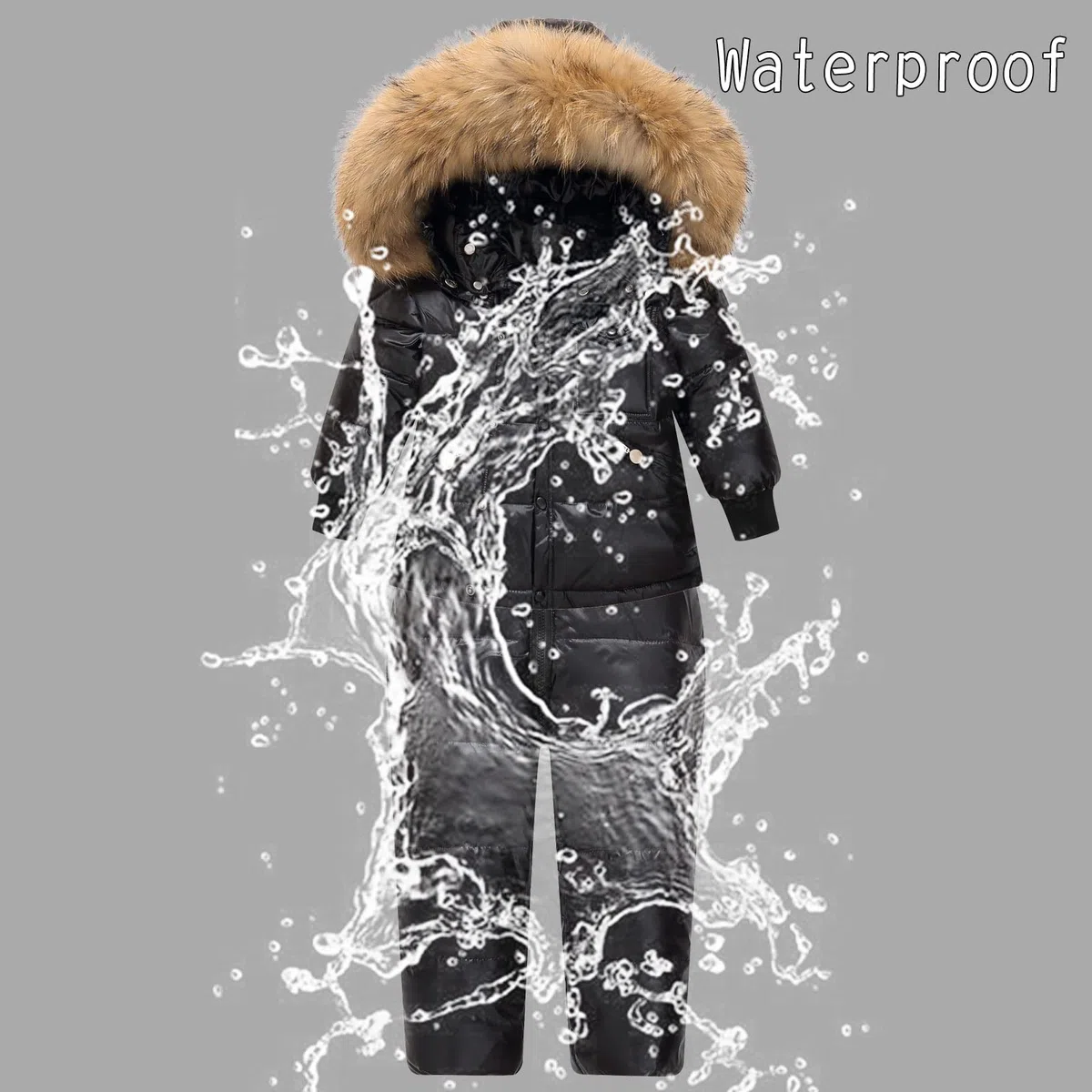 Niñas Niños Trajes de Nieve Abrigos de Esquiar Chaqueta de Plumas con Capucha + Pantalones de Nieve 2 Piezas Conjunto de Esquí Ropa Invierno Impermeable por Bebe Niño Niña 3-5 años Negro