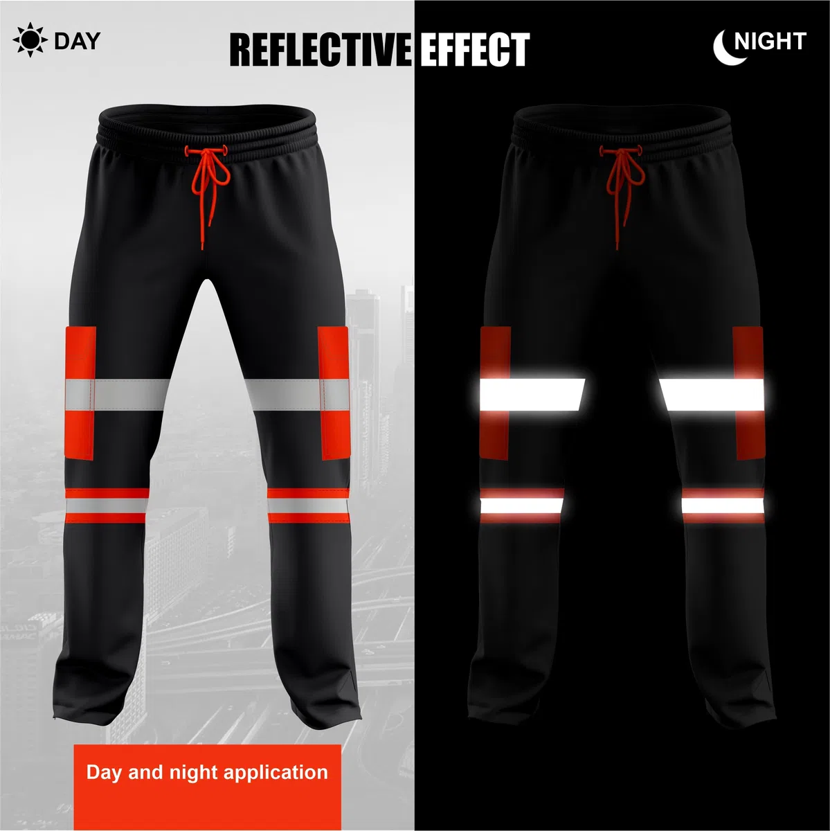 mymixtrendz Pantalones deportivos de alta visibilidad para hombre, 2 tonos, amarillo neón, naranja, cinta reflectante, dobladillo abierto, ropa de trabajo
