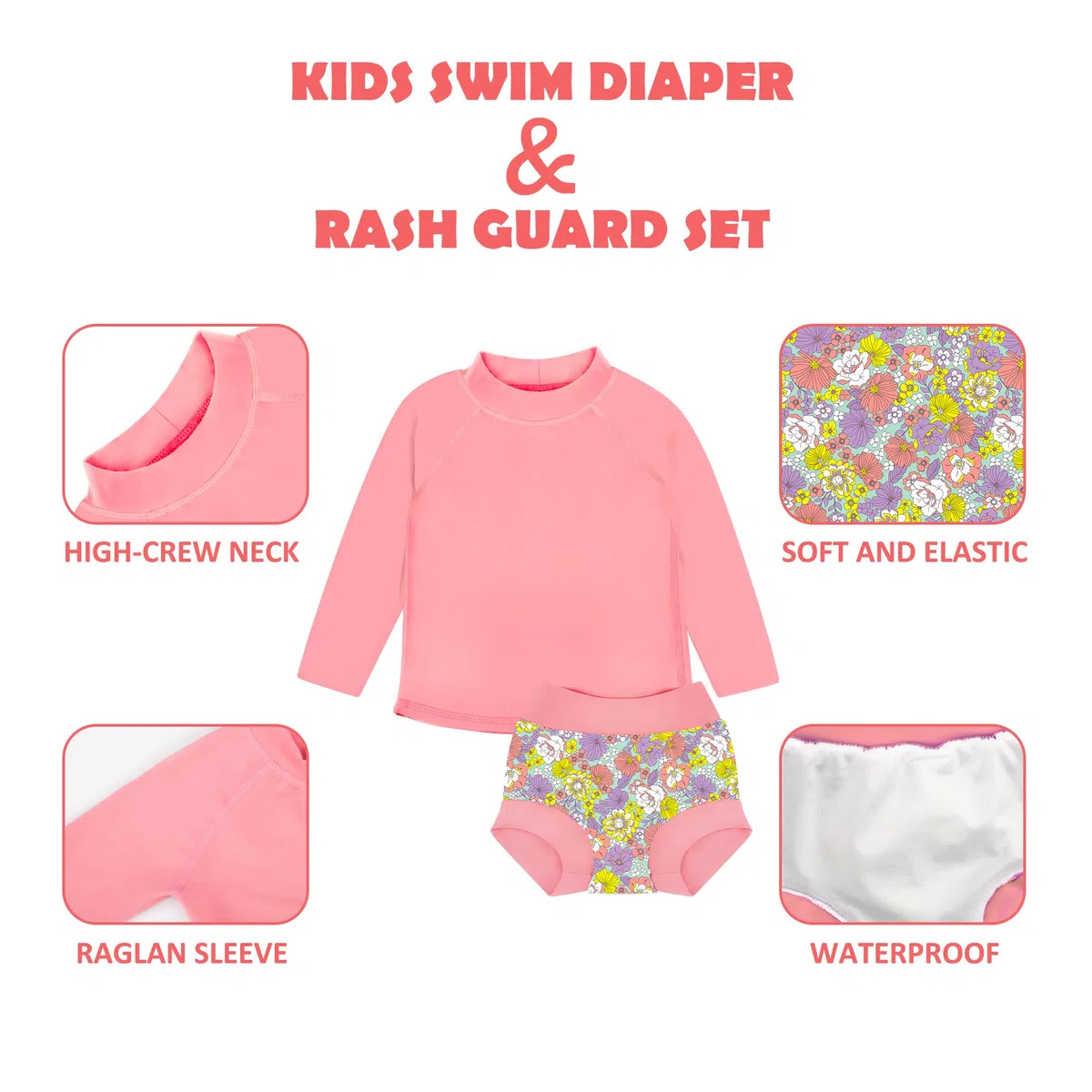 BIG ELEPHANT - Conjunto de 2 pañales antierupciones para Nadar Unisex para bebés, niños y niñas, Traje de baño de Manga Larga con protección Solar UPF 50+