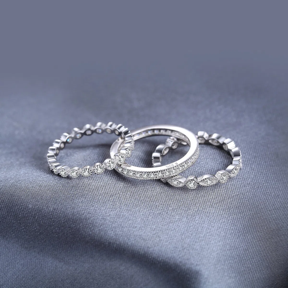 JewelryPalace Marquesa Anillo Mujer Plata Oro 14k Oro Rosa, Banda Boda Apilable de Moda con Circonita, Alianzas Boda Anillos Eternity con Piedra, Joyas de Mujer Conjunto Anillos Talla 7-26