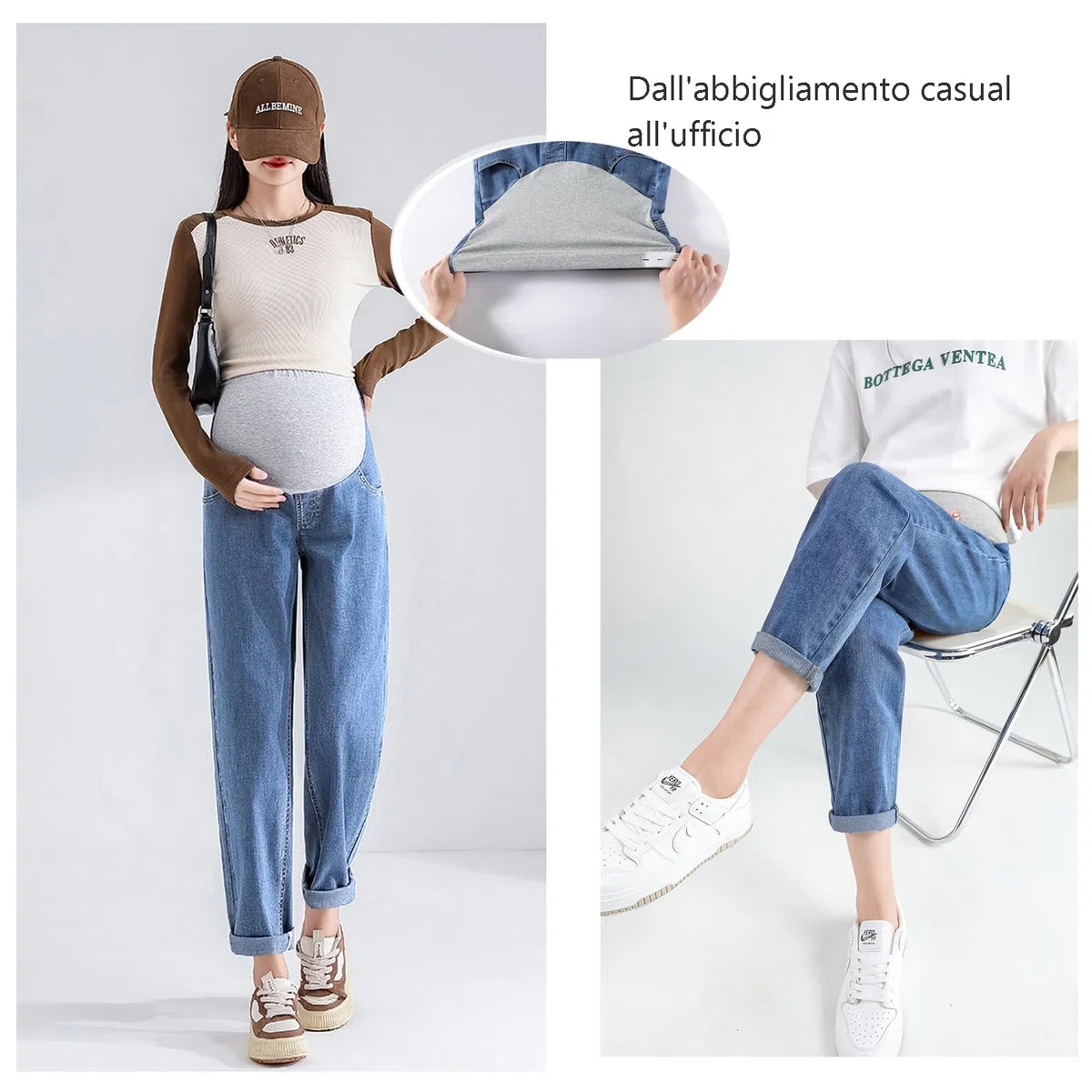 Jeans embarazada 7/8 Dad Fit Loose – Cintura ajustable, corte cómodo y deslumbrante, embarazo, perfectos para mujeres menores de 168 cm (modelo pata de elefante, oculta las imperfecciones)