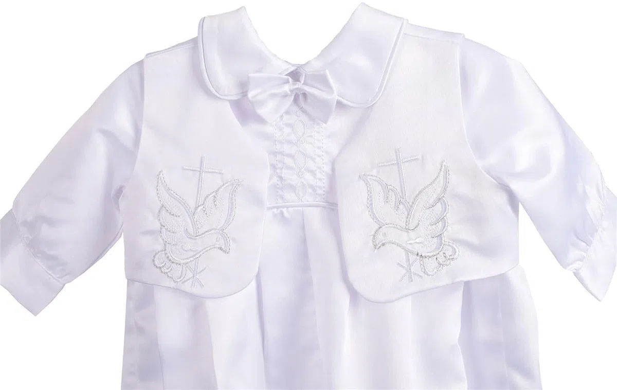 Lito Angels - Ropa de Bautizo Body Mameluco Saten Blanco de Bautismo para Bebe Niño con Gorro Capó