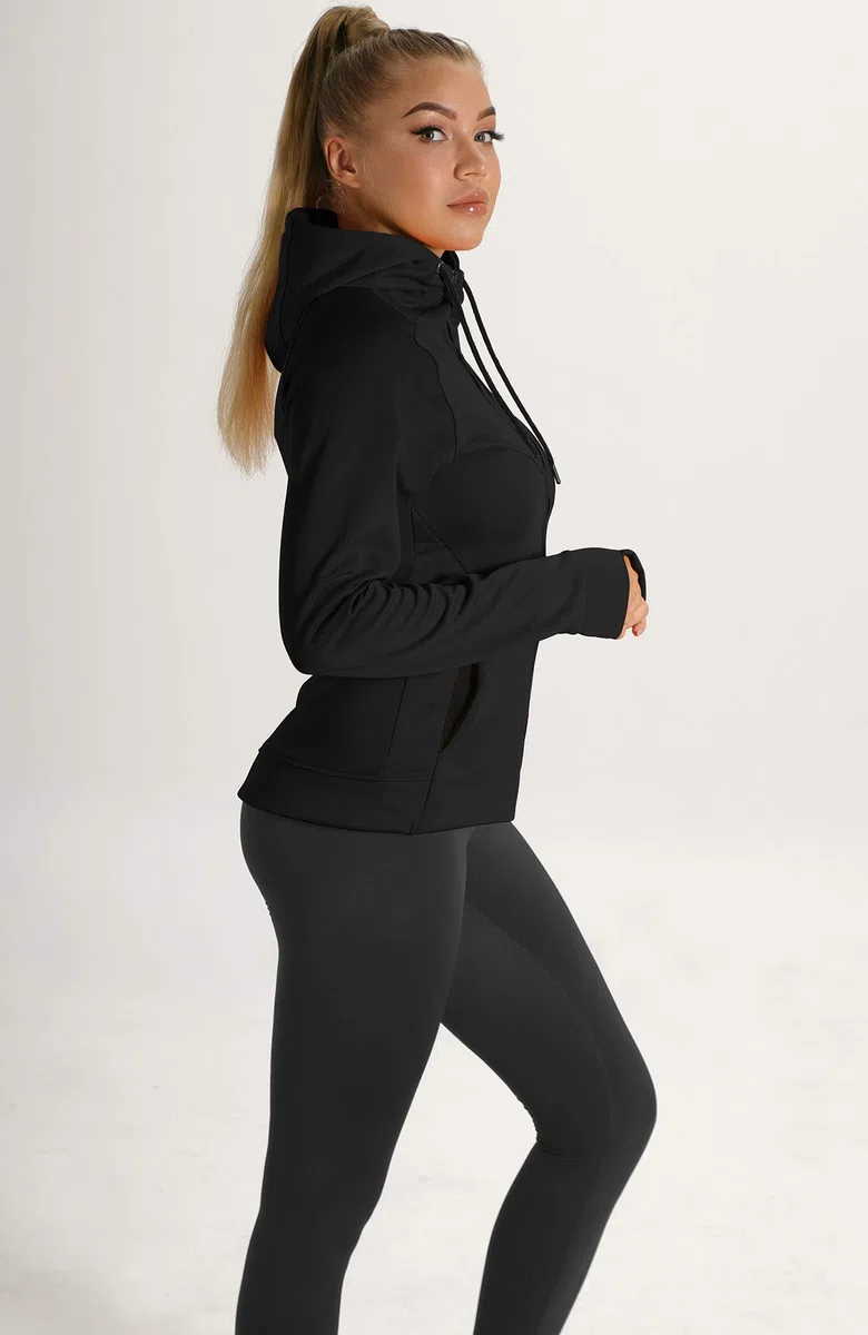 icyzone Camiseta Deportiva de Manga Larga Cremallera Chaqueta Deportiva para Mujer para Running Fitness