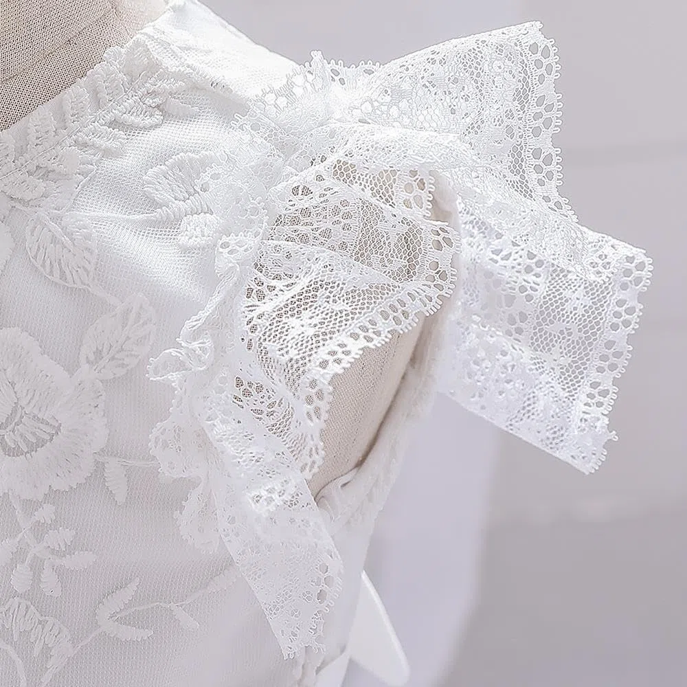 Lito Angels Vestido de Bautizo Bordado Blanco Ropa Bautismo con Gorro Capó para Bebé Niña Talla 3-24 Meses