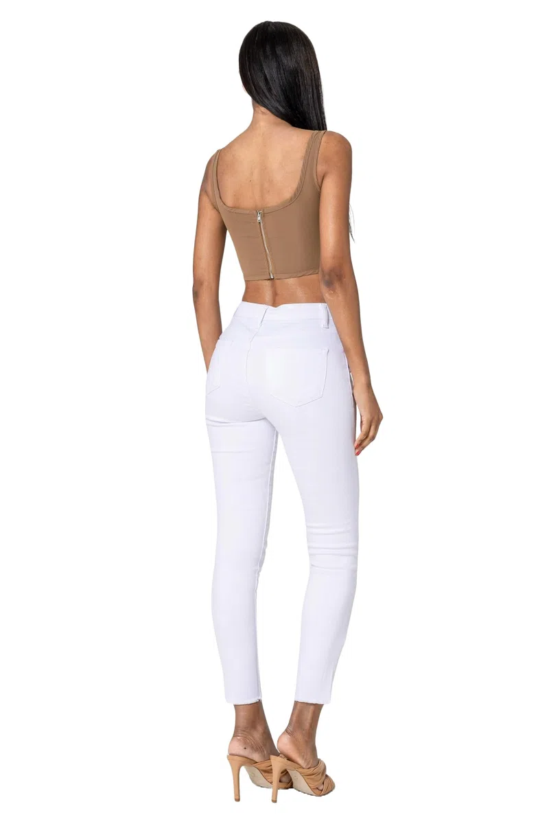 Nina Carter P077 Pantalones vaqueros ajustados para mujer, cintura alta, aspecto desgastado, efecto de lavado, pantalones vaqueros