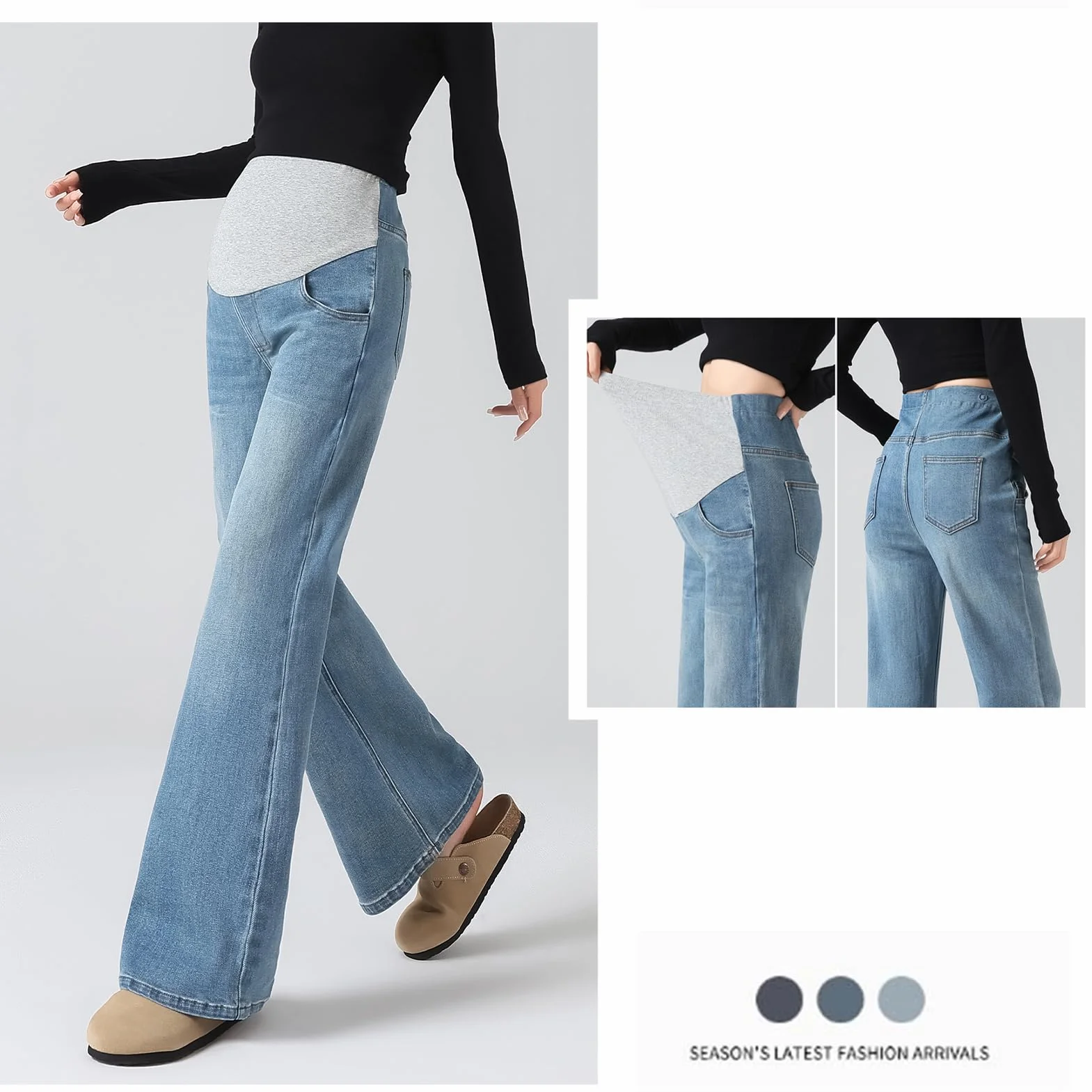 Vaqueros para embarazo con cintura ajustable – Life Comfort talla grande para mujeres menores de 170 cm, bolsillos utility