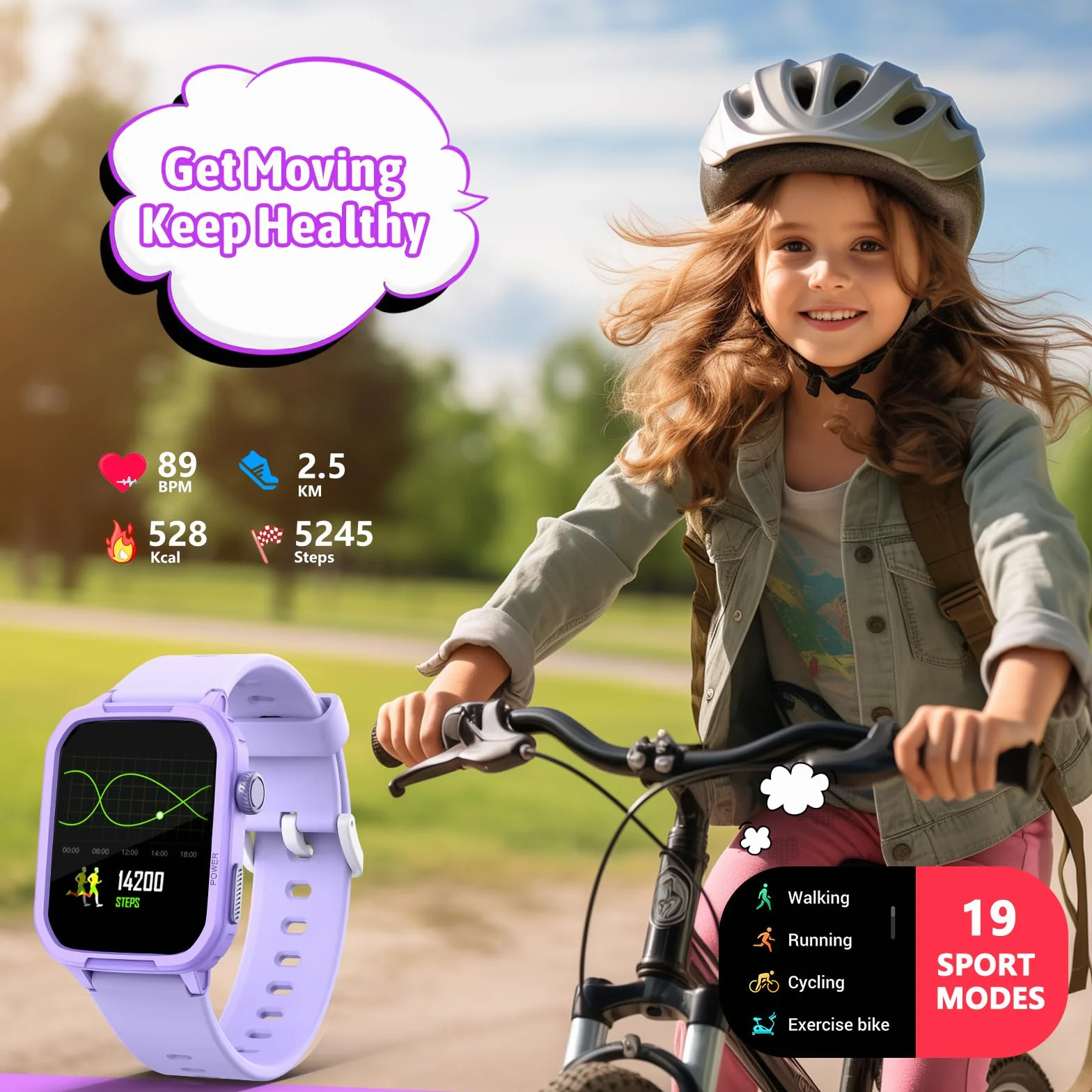 Reloj inteligente para niños, no necesita teléfono, de seguimiento de fitness de vidrio templado, con 19 modos deportivos, podómetro y monitor de sueño, para niños, niñas y adolescentes