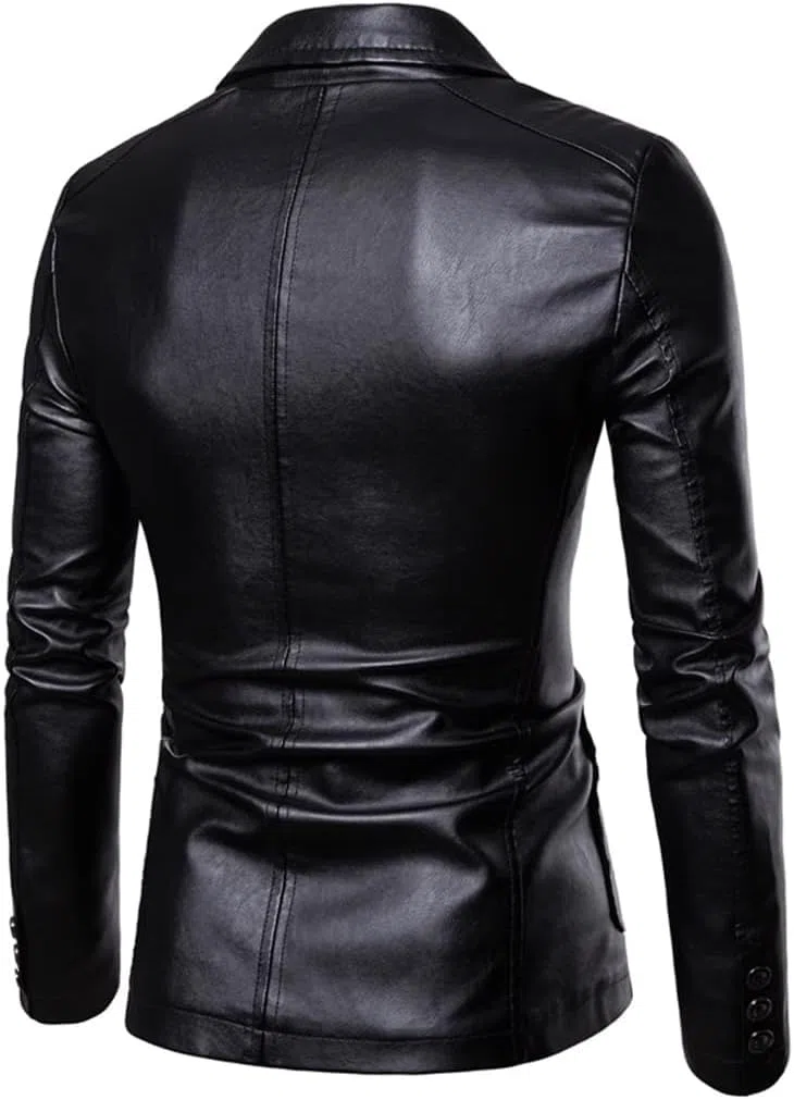 Chaqueta de PU para Hombre Moda Moda versión básica de la Chaqueta Blazer Casual con Solapa Delgada Vintage Chaqueta Blazer PU