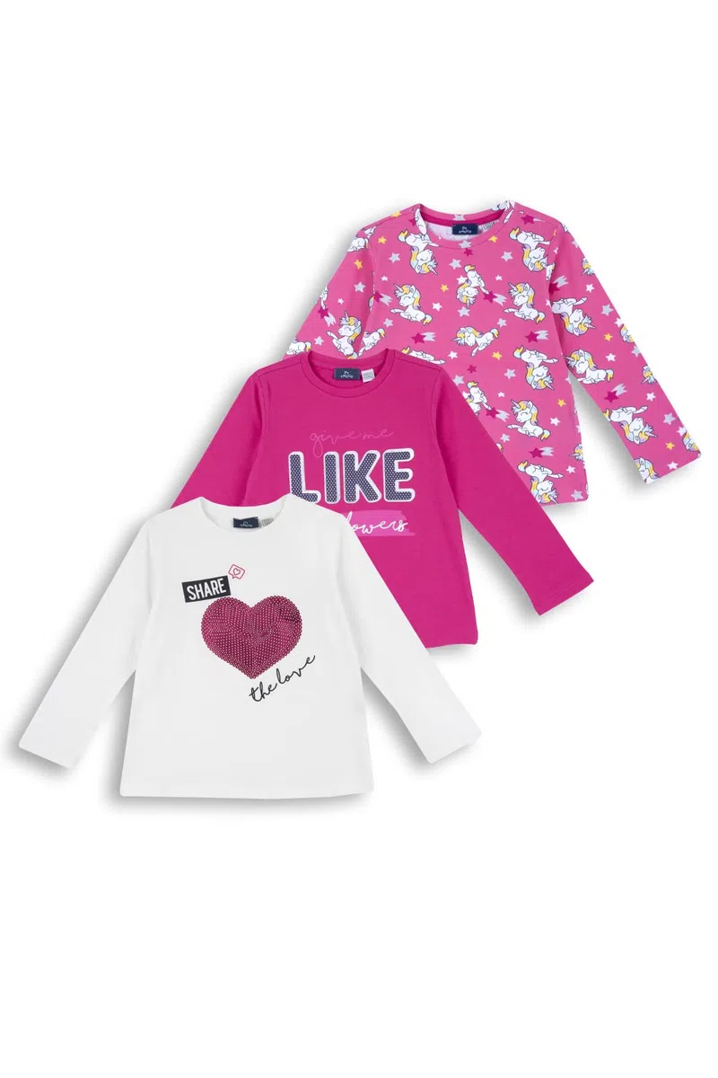Chicco, Conjunto de 3 Camisetas Niña, Camisetas Niña de Manga Larga de Algodón, Designed in Italy