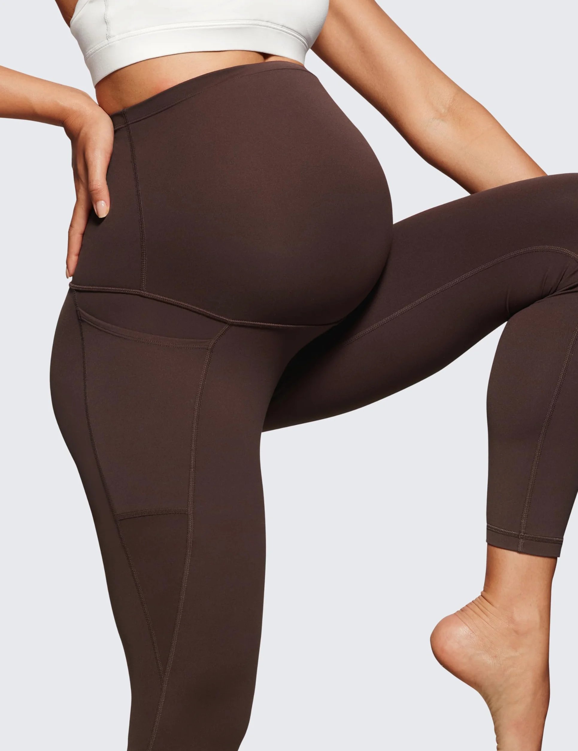 CRZ YOGA Butterluxe Mujeres Leggings de Maternidad con Bolsillos Ejercicio Yoga Embarazo Pantalones - 63cm