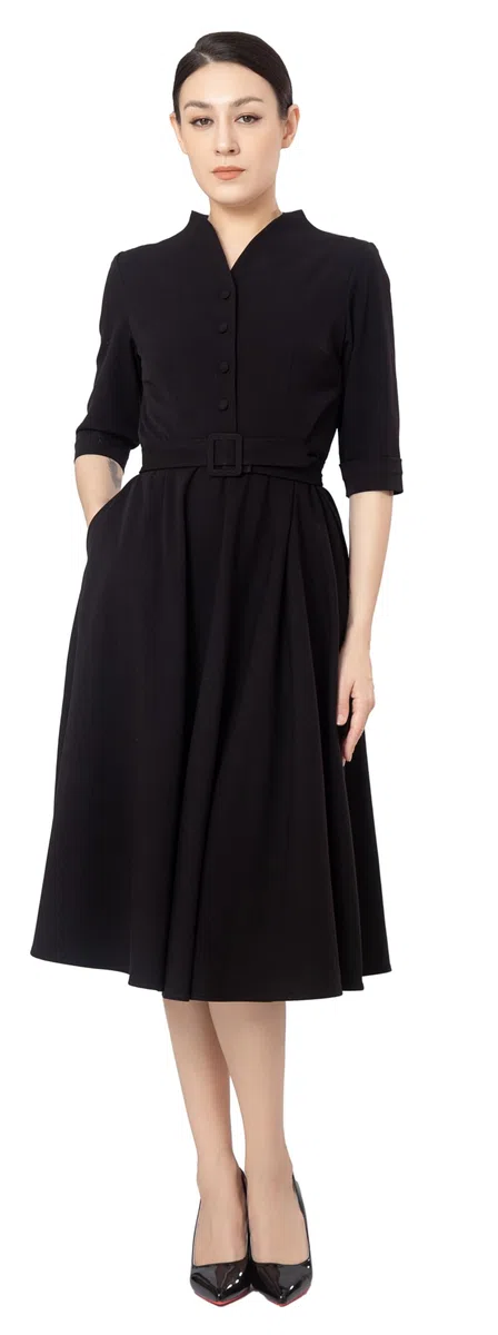 Vestido Midi Fit & Flare Tea con Botones Frontales para Mujer, Ideal para Oficina y Trabajo