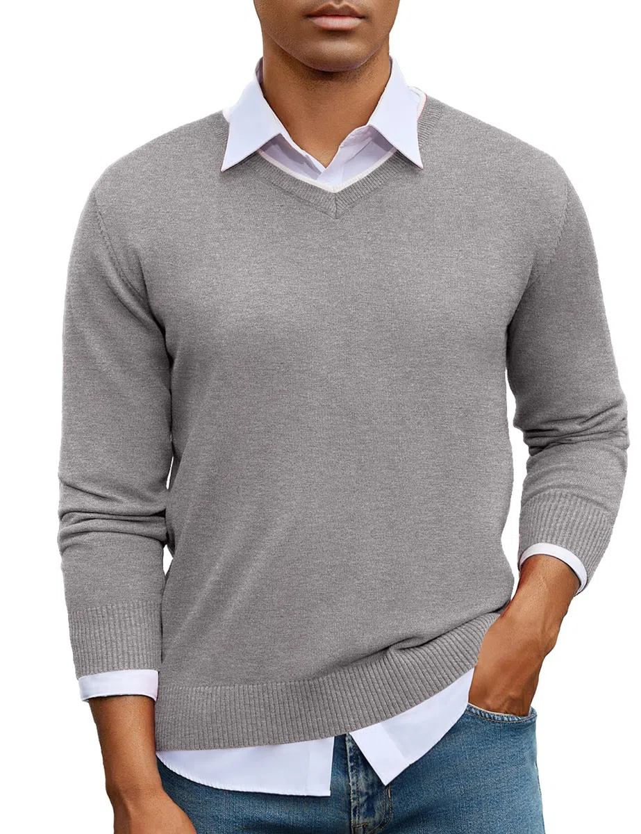 iClosam Suéter de Cuello en V para Hombre Jersey de Punto de Manga Larga para Hombre suéter de Trabajo de algodón