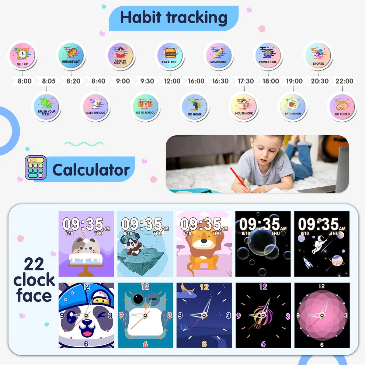 Igreeman Reloj inteligente para niños y niñas con función de llamada, cámara SOS, podómetro, linterna, despertador, reloj inteligente, regalo para 4-10 años, color azul
