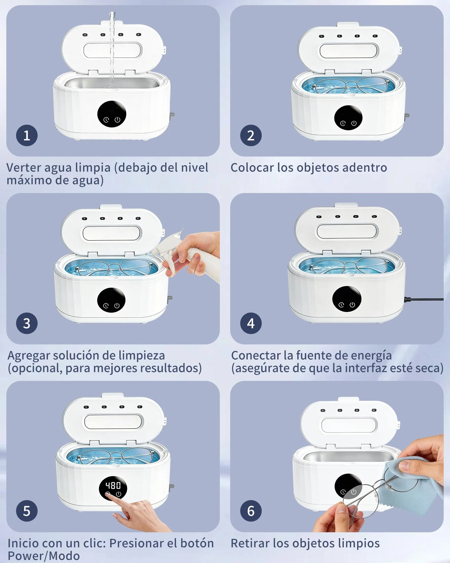 Limpiador Ultrasonidos 50000HZ, Limpiador Ultrasonico 350ML, con Temporizador Digital y 5 Modos de Limpieza, Apto Para Joyas, Gafas, Anillos,Relojes Ultrasonic Cleaner