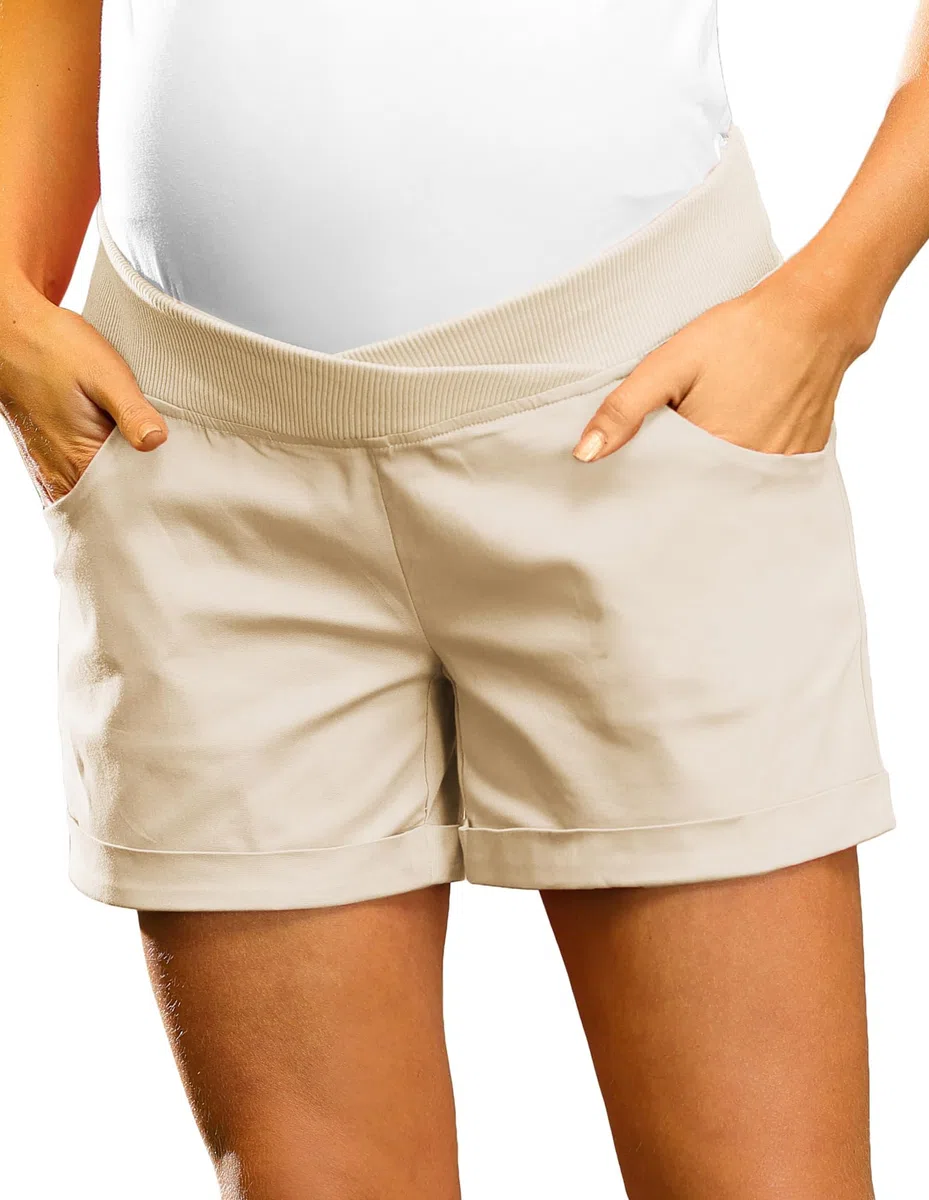 Maacie Pantalones cortos de maternidad con bolsillos para mujer Pantalones cortos casuales bajos