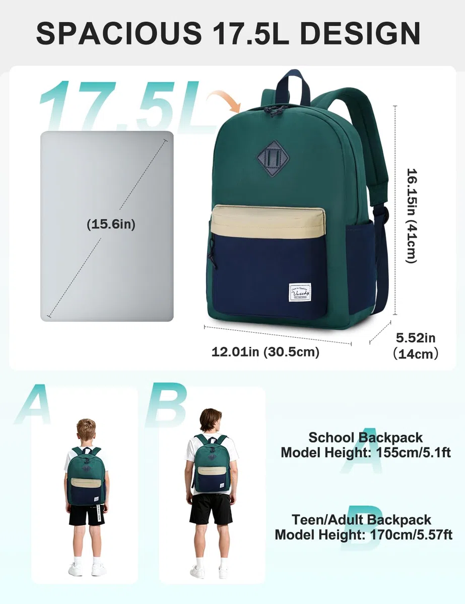 Mochilas Escolares, VASCHY Mochila Hombre Mochila Mujer Impermeable para Adulto y Adolescente Mochila Portatil 15,6 Pulgadas Mochila Universidad Instituto Ligera Mochila Viaje Niño Niña