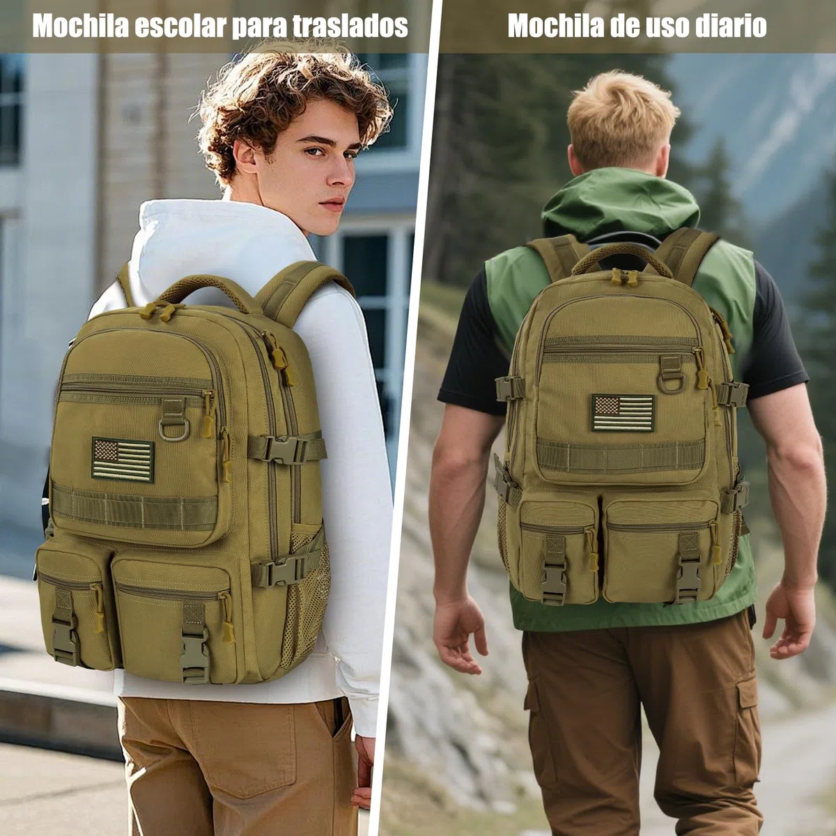 Mochila escolar para adolescentes y jóvenes, 40 l, táctica para hombre, grande, 17,3 pulgadas, mochila escolar, mochila ergonómica, mochila escolar, mochila escolar para viajes, escuela