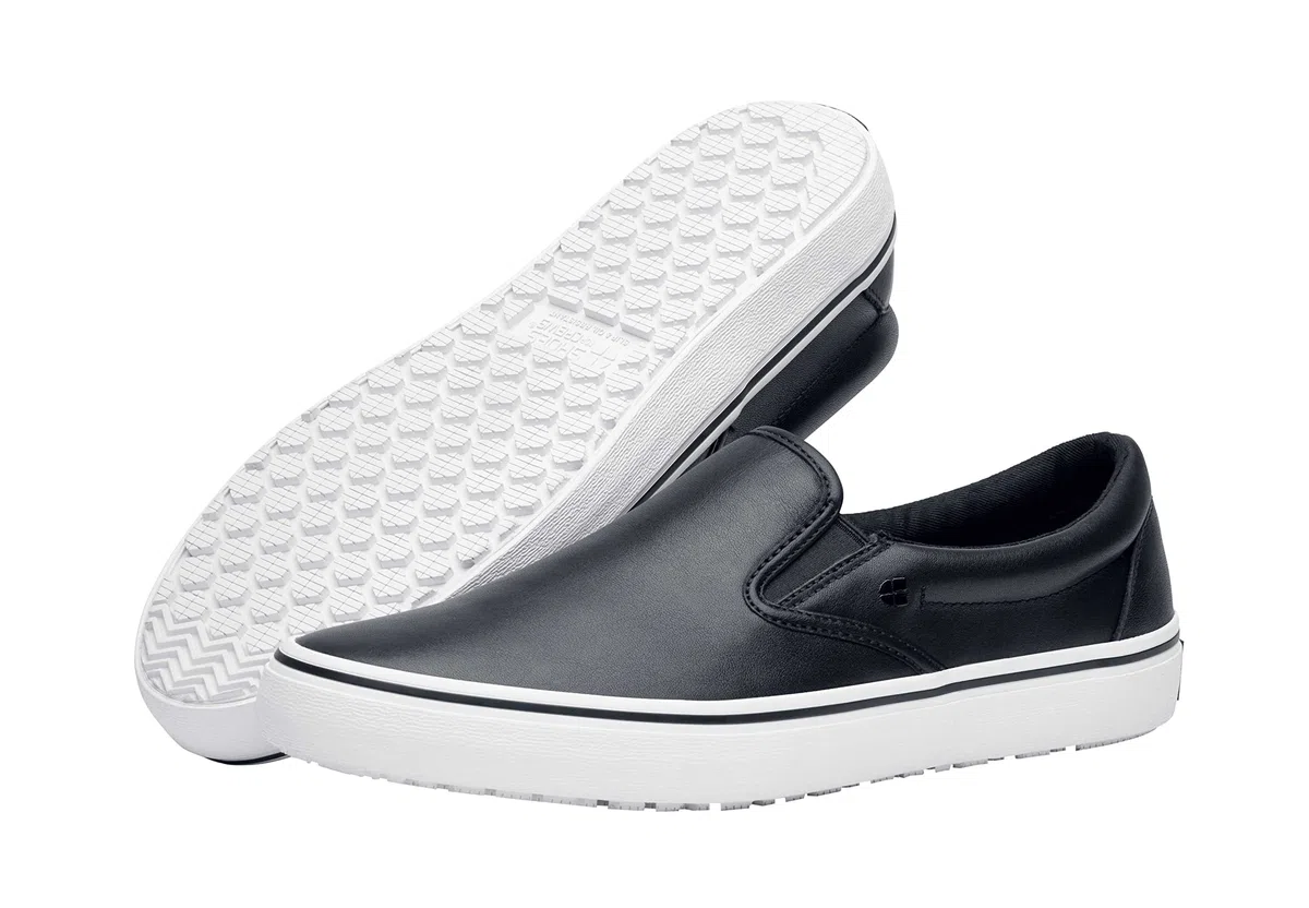 Shoes for Crews Merlin - Zapatos de trabajo antideslizantes unisex para hombre y mujer, Negro, 10.5 Women/9 Men