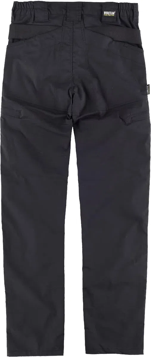 Teamwork WORKTEAM Pantalón Elástico de Trabajo, Slim Fit, Rodilleras y Culera Reforzadas, Alta Resistencia al Desgarro y Alta Durabilidad. Unisex Negro-M
