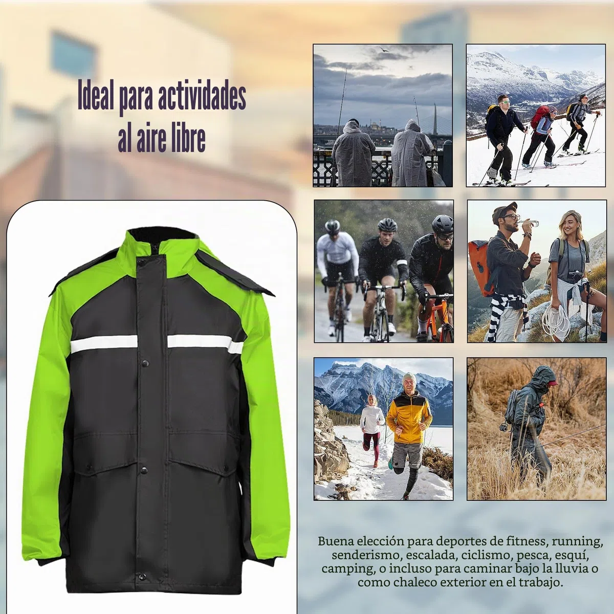 Chaquetas Impermeables para Hombre, Traje de lluvia Ligero con Capucha, Traje Impermeable de Moto, Chaqueta y Pantalones Impermeables para Pesca, Senderismo, Ciclismo