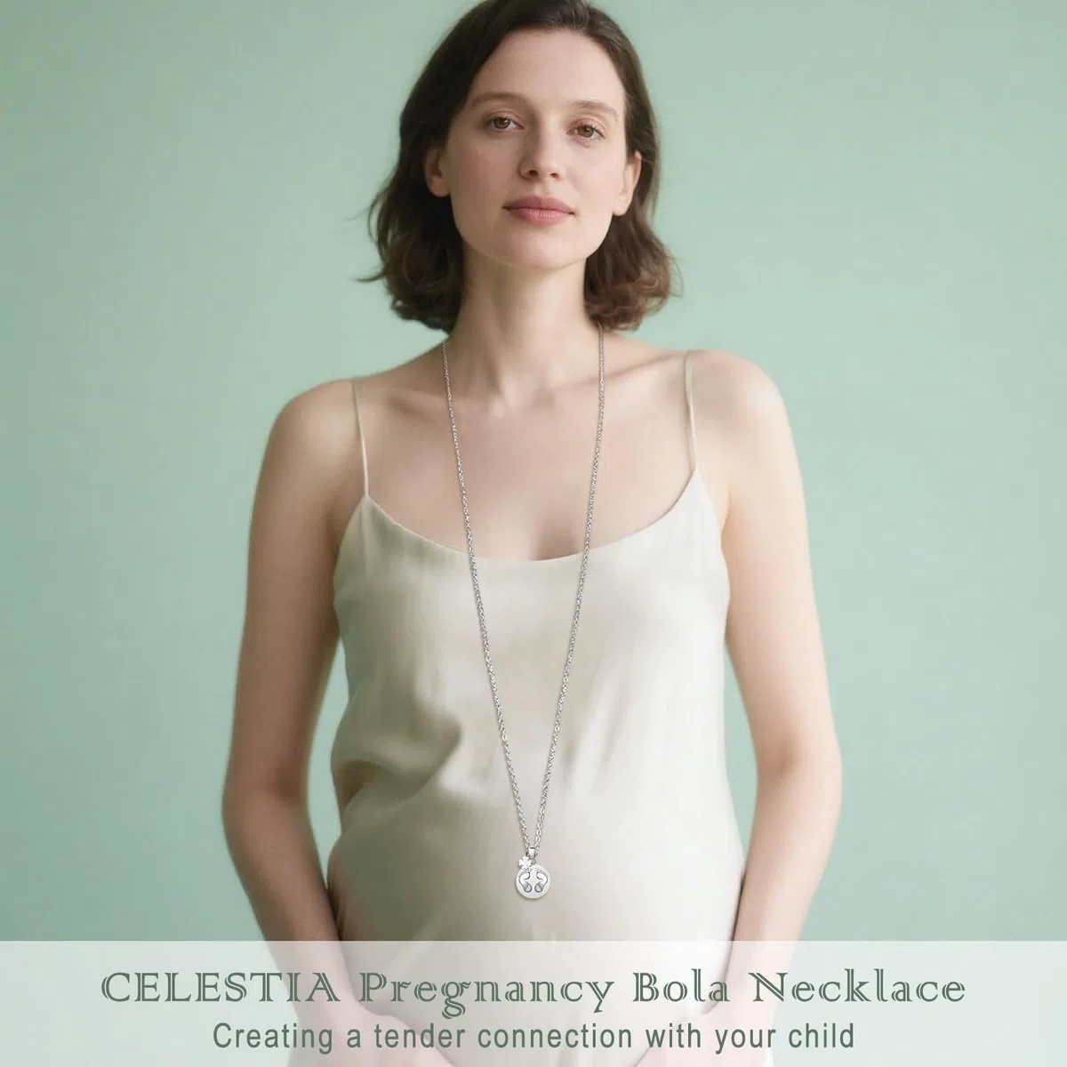 CELESTIA Llamador de Angeles Embarazada, Largos Collar Plateado Colgante con 2 Cadenas, Regalos para Mamas Embarazadas
