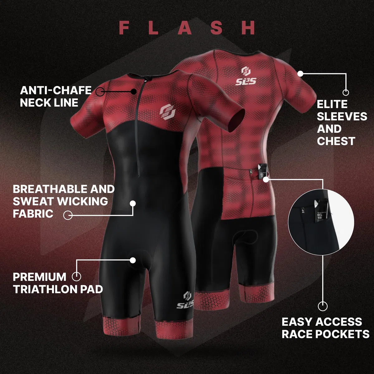 SLS3 Traje de Triatlón para Hombre - Tri Suit con Mangas Aerodinámicas para Hombre - Tejidos Pro FX para Triatlón Masculino