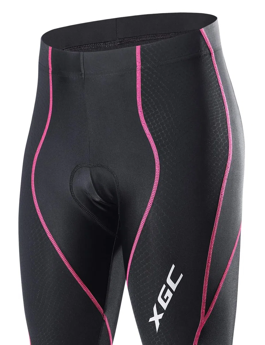 XGC Pantalones largos de ciclismo para mujer, pantalones de ciclismo, pantalones de bicicleta, mallas con alta densidad, alta elasticidad y alta transpirabilidad, esponja 4D acolchada