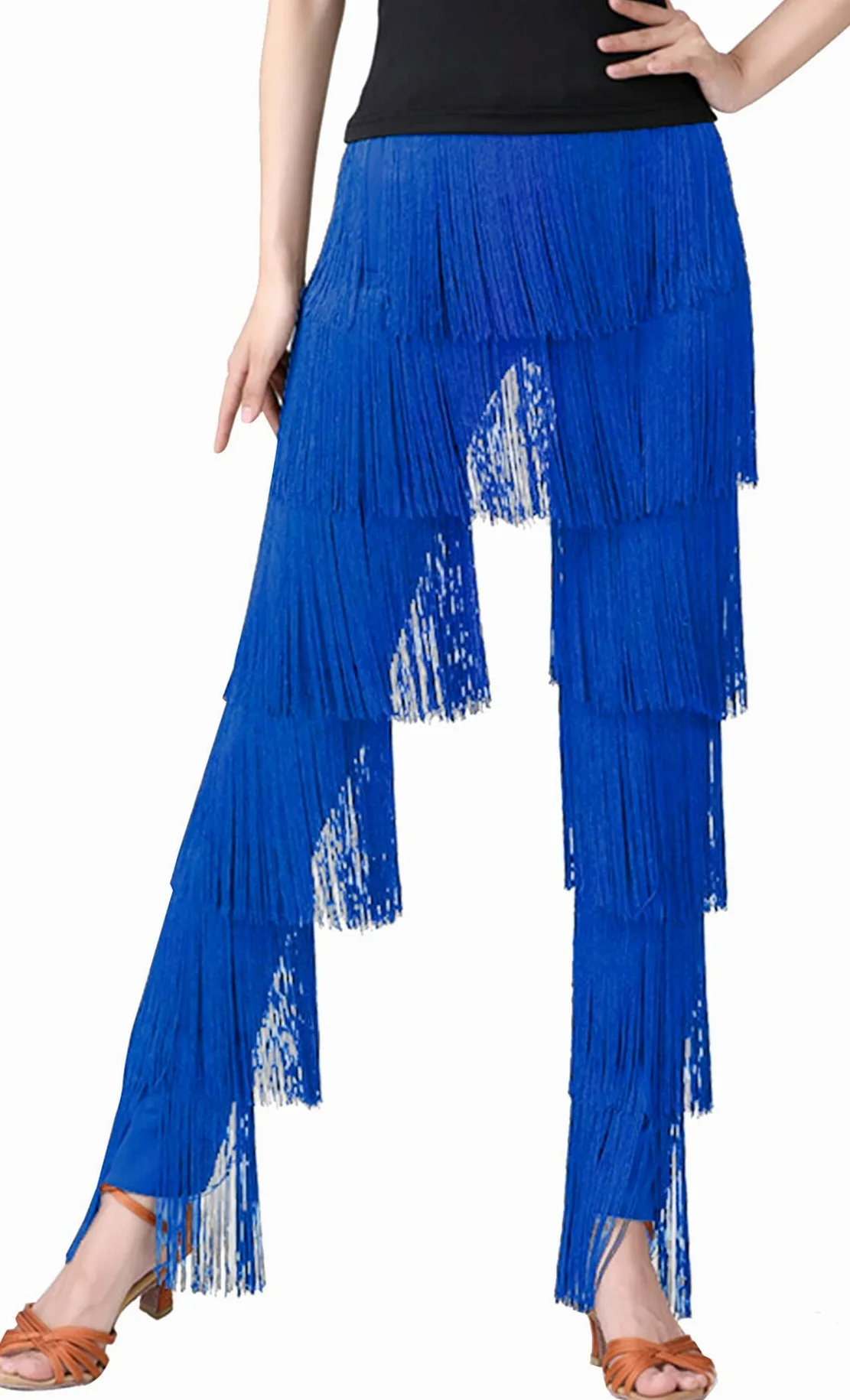 FEOYA Pantalones de Baile Latino para Mujer, con borlas, para Baile Profesional, con Flecos, Rumba, Tango, Salsa