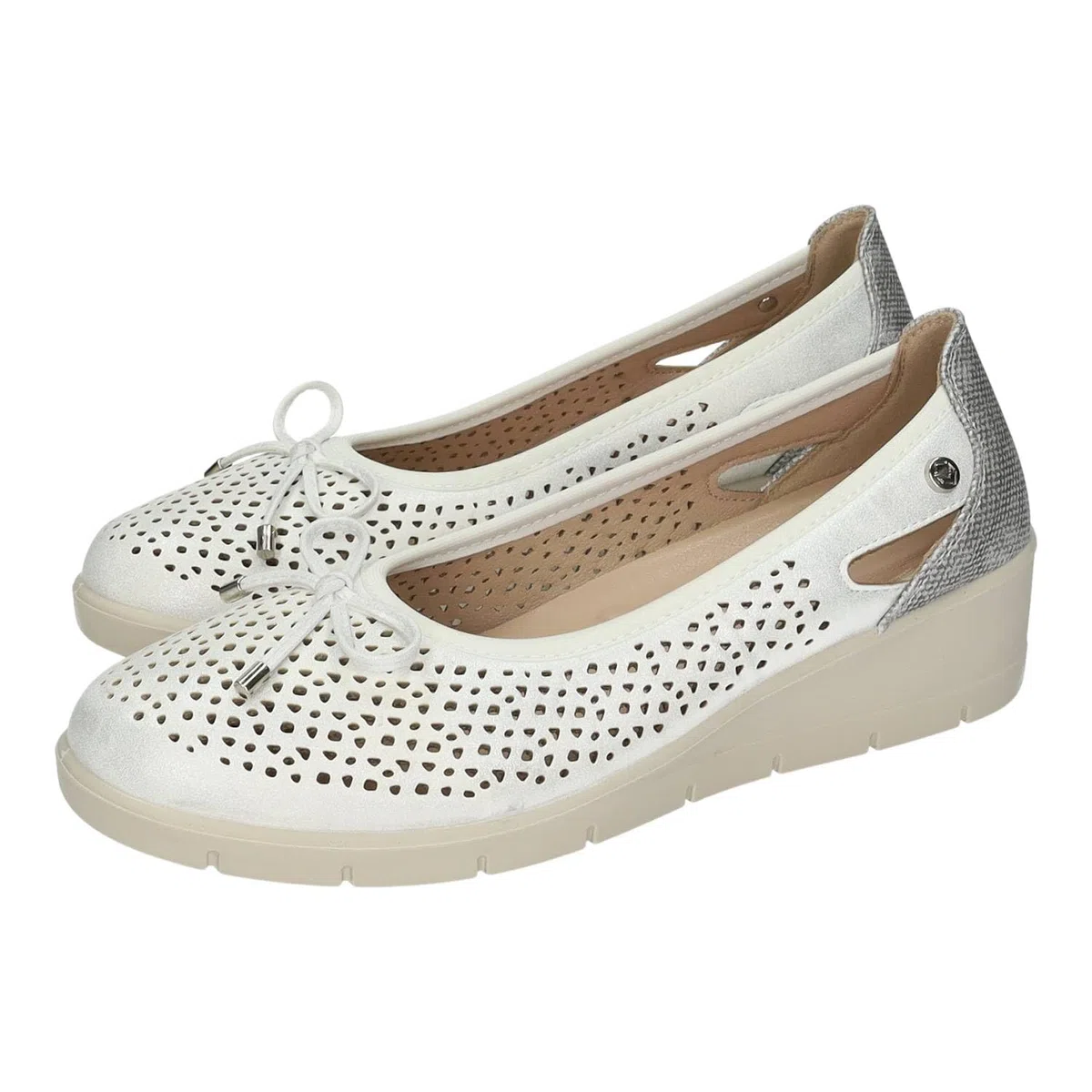 26M208 Manoletinas con cuña para Mujer, en Color Perla, con Lazo y Plantilla Extraible, cómodas, Ligeras Ideales para Verano Mujer Manoletinas