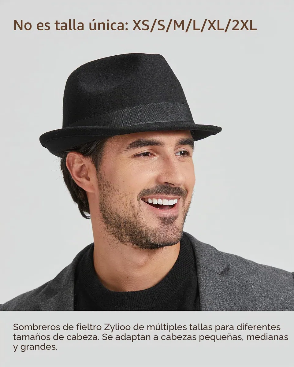 Zylioo S/M/L/XL/XXL Trilby Fedora Sombrero de Fieltro para Cabeza Grande y Pequeña, Sombrero de Gángster de Invierno, Sombrero de Mafia Bogart de Fieltro, XL-XXL