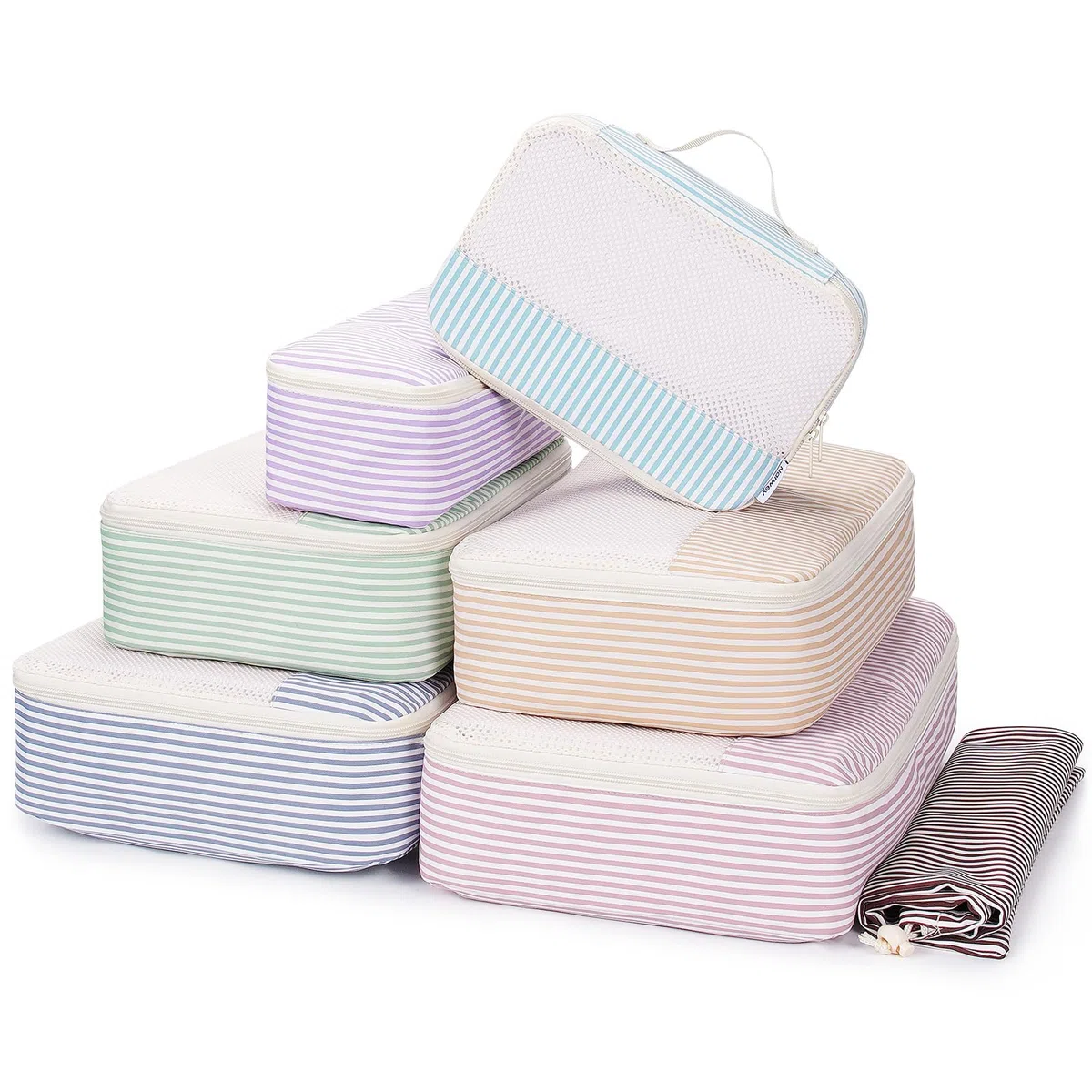 Narwey 7 Sets Organizador Maletas Bolsos , Packing Cubes, Bolsas Viaje para Mochila, Equipaje de Mano y Maleta, Bolsas Organizadoras Ropa para Viaje Hogar Negocios (rayas multicolor)