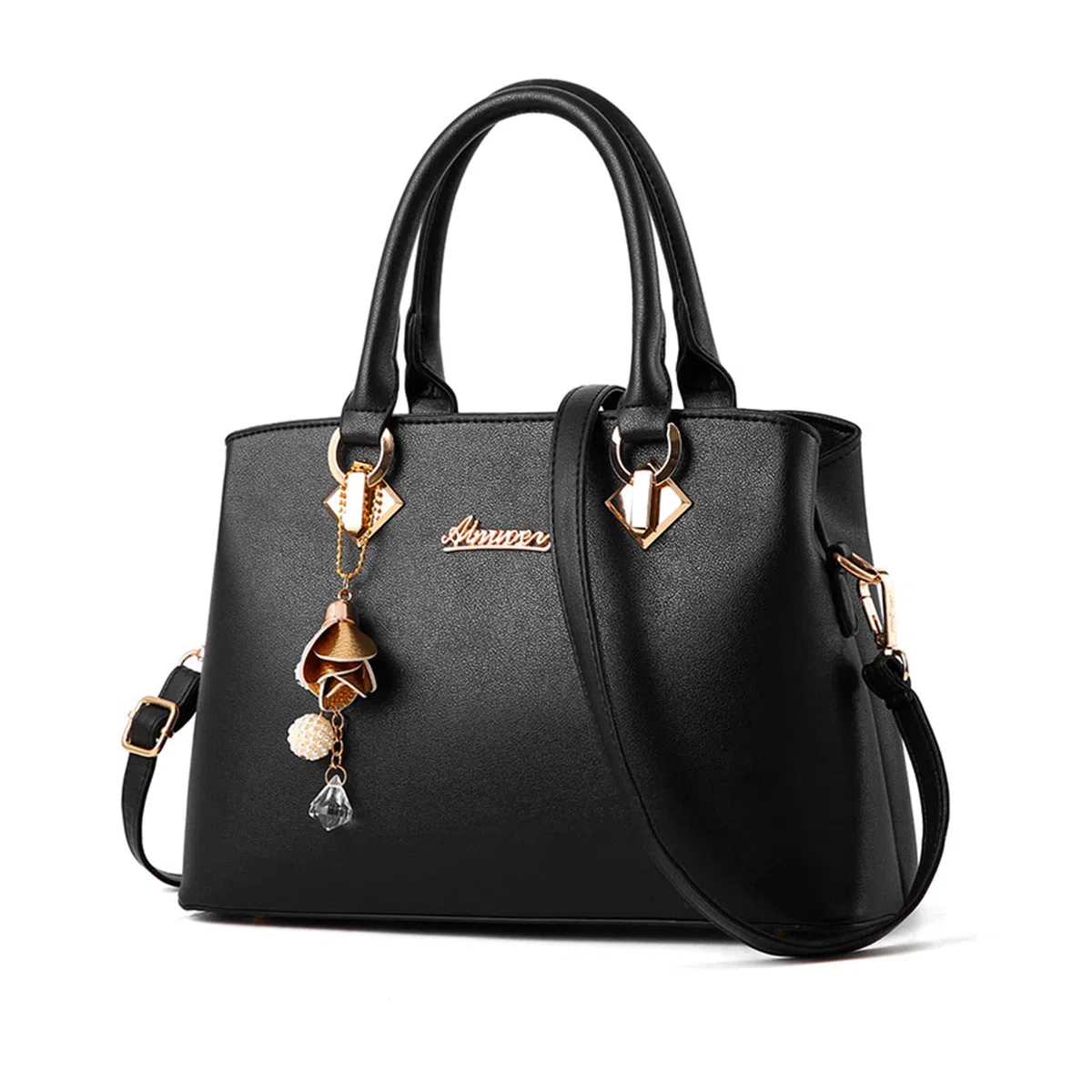 NICOLE & DORIS Bolsos de Mano Mujer Elegante Bolsos Sencillos para Mujer Bolso Bandolera Cuero PU Bolsos de Hombro Casual Bolso de Uso Diario con Colgante Negro 1