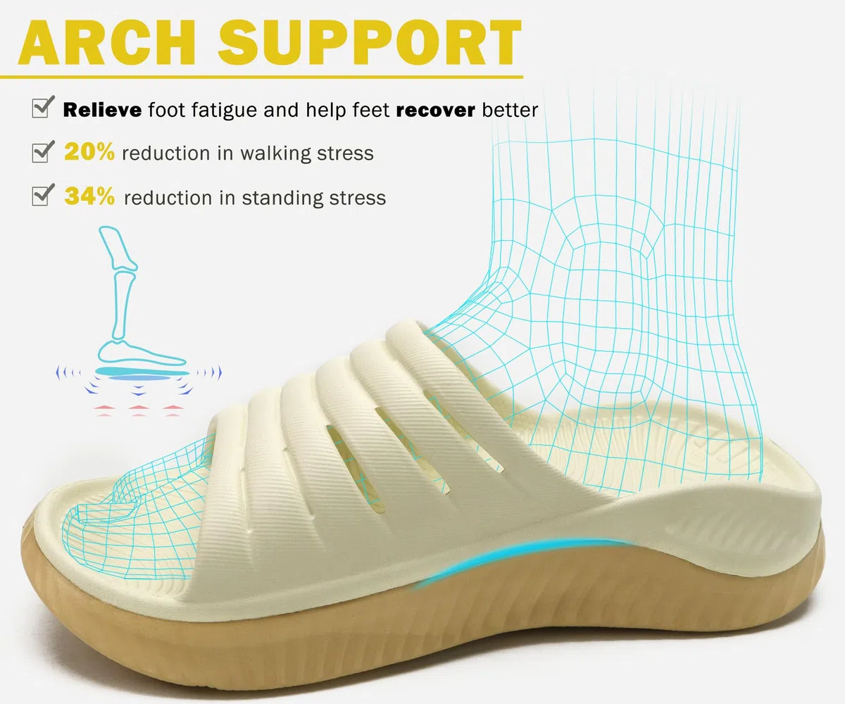KuaiLu Sandalias de recuperación para mujer con cómodo soporte para fascitis plantar, ortopédicas con puntera abierta, cojín grueso que reduce el estrés en los pies, articulaciones y espalda después