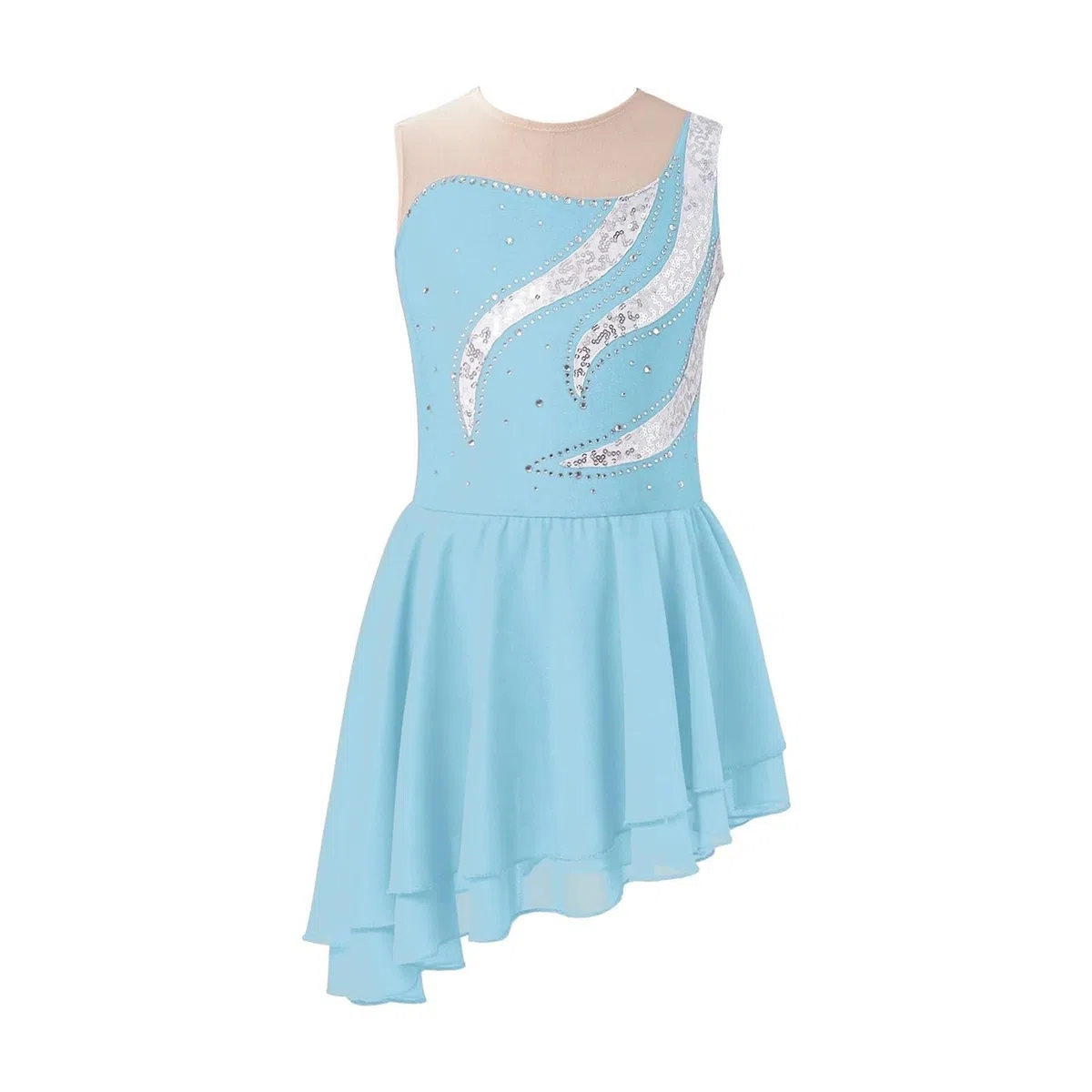 Maillot Patinaje Artistico Ropa de patinaje sobre hielo for niñas, leotardo de gimnasia sin mangas con lentejuelas, ropa de baile con diamantes de imitación, vestido de patinaje artístico for adolesce