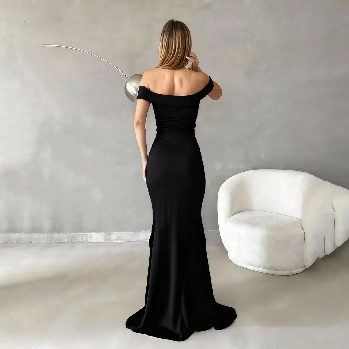Vestido de Noche para Mujer Sexy Maxi Vestido con Hombros Descubiertos Elegante Vestidos Largo con Abertura Vestidos de Fiesta Ajustado Bodycon para Cóctel Club Invitada Boda Ceremonia