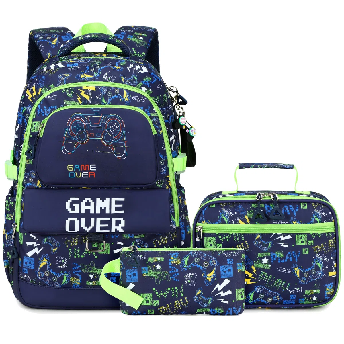 Makukke - Juego de mochilas escolares para niños, mochila para estudiantes gamers, adolescentes con lonchera y estuche para lápices, para estudiantes de primaria y secundaria, 15.6inch, Juegos