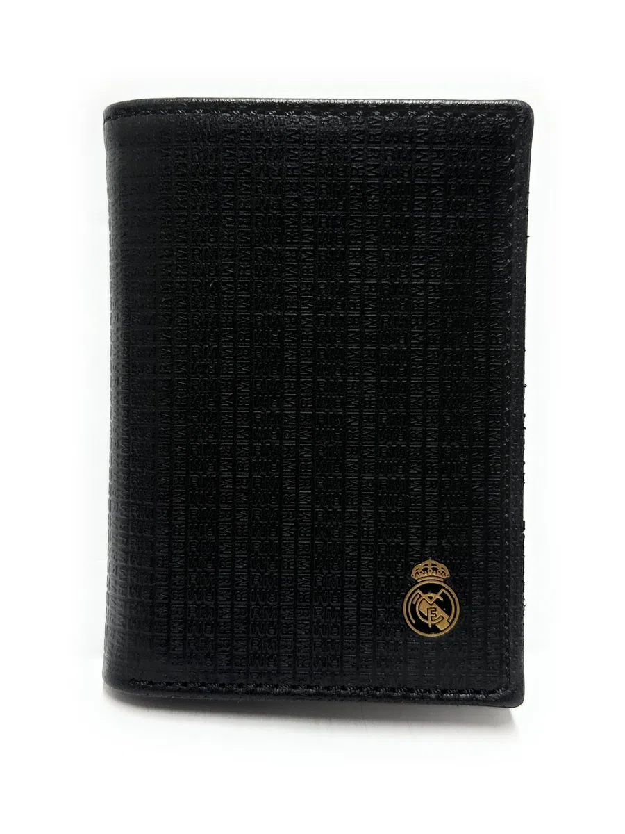 LUGUPELL Cartera Oficial del Real Madrid - Piel 100% Legítima con Protección RFID, Diseño Exclusivo con diseño RM. Regalo para Hombre. (PEQUEÑA con Monedero Negro)