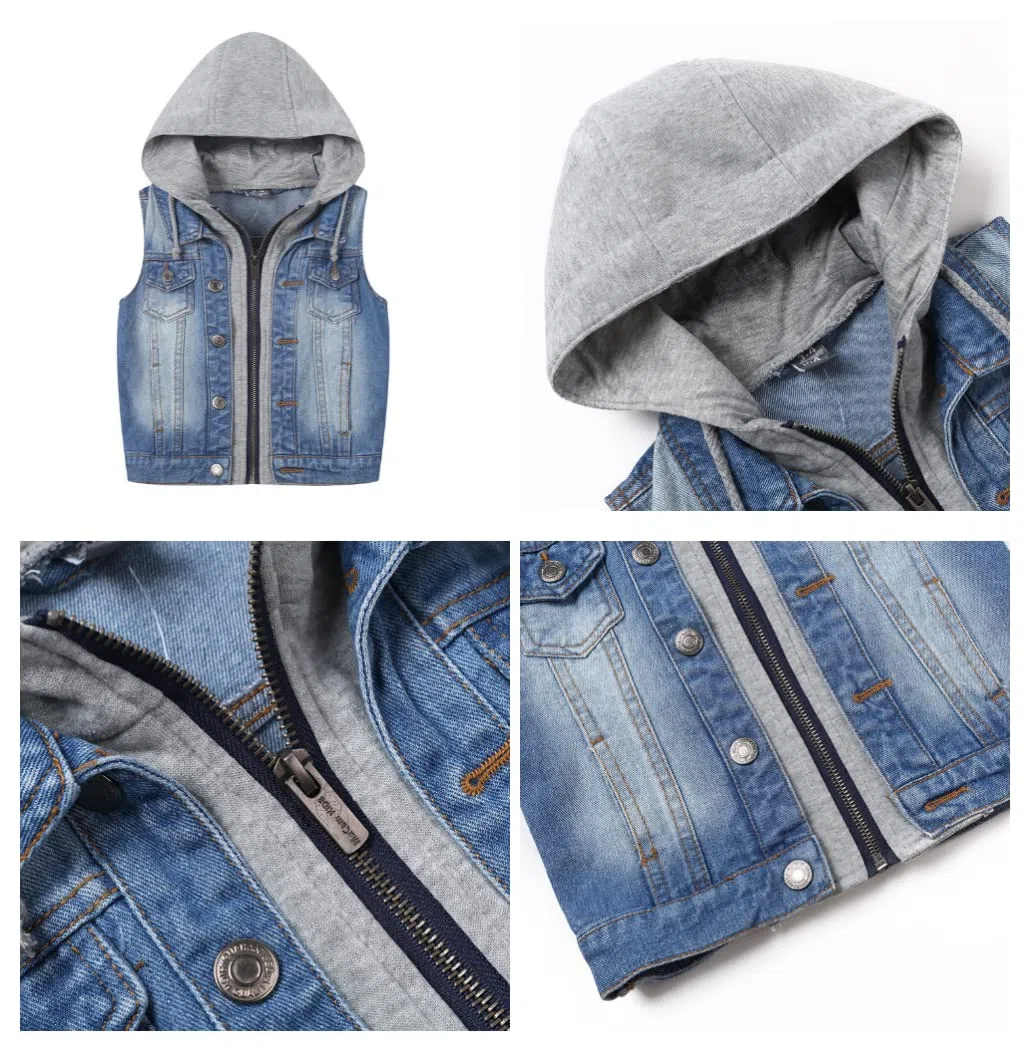 Chaqueta Vaquera Niños Chaleco sin Mangas con Capucha Abrigo Infantil Causal Jacke Niñas Primavera Otoño Top de mezclilla