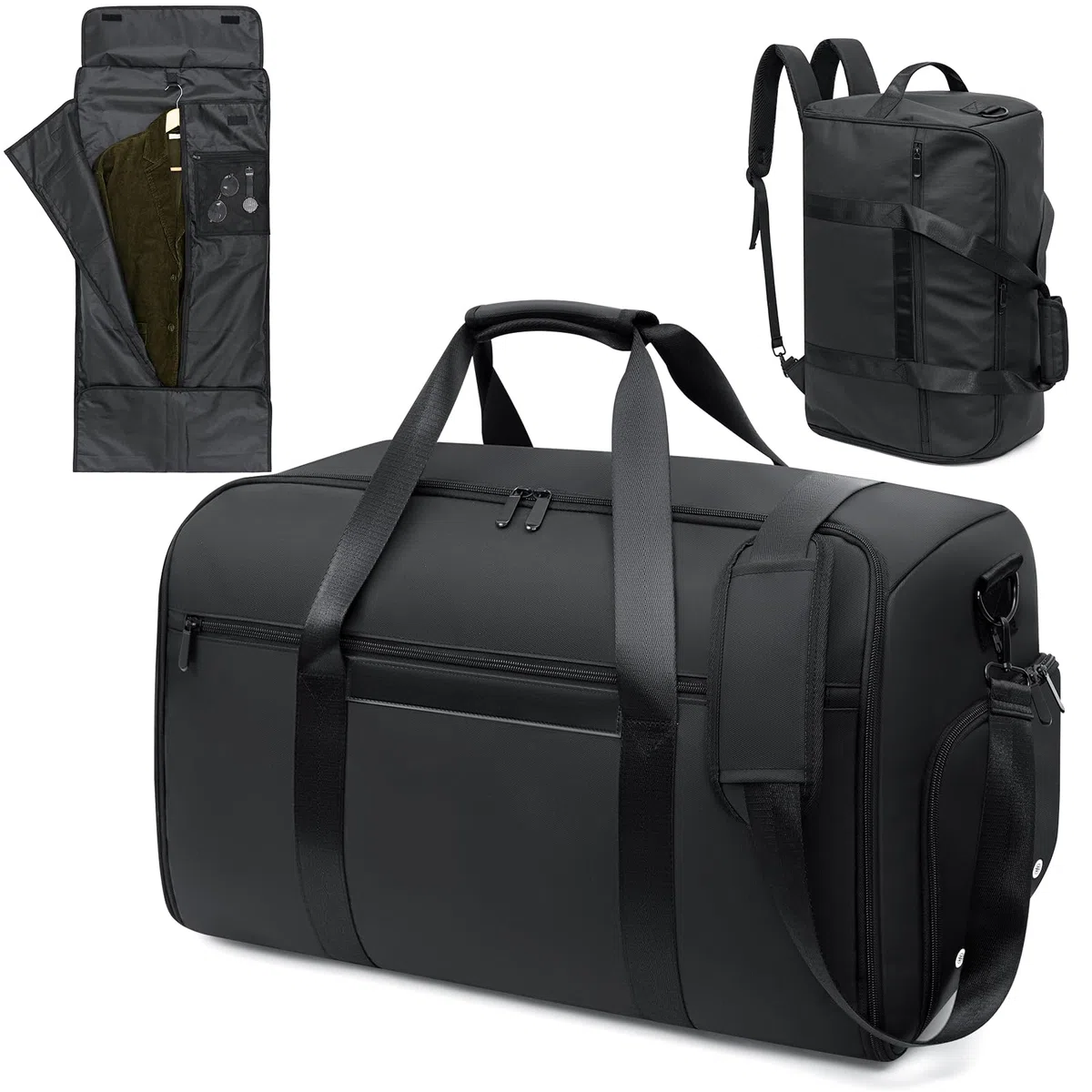 GARPROVM Bolsa de Viaje Convertible 4 en 1, con Compartimento Separado para Traje y Zapatos, Impermeable. Equipaje de Mano, Mochila o Bolsa de Fin de Semana para Hombres y Mujeres (Negro)