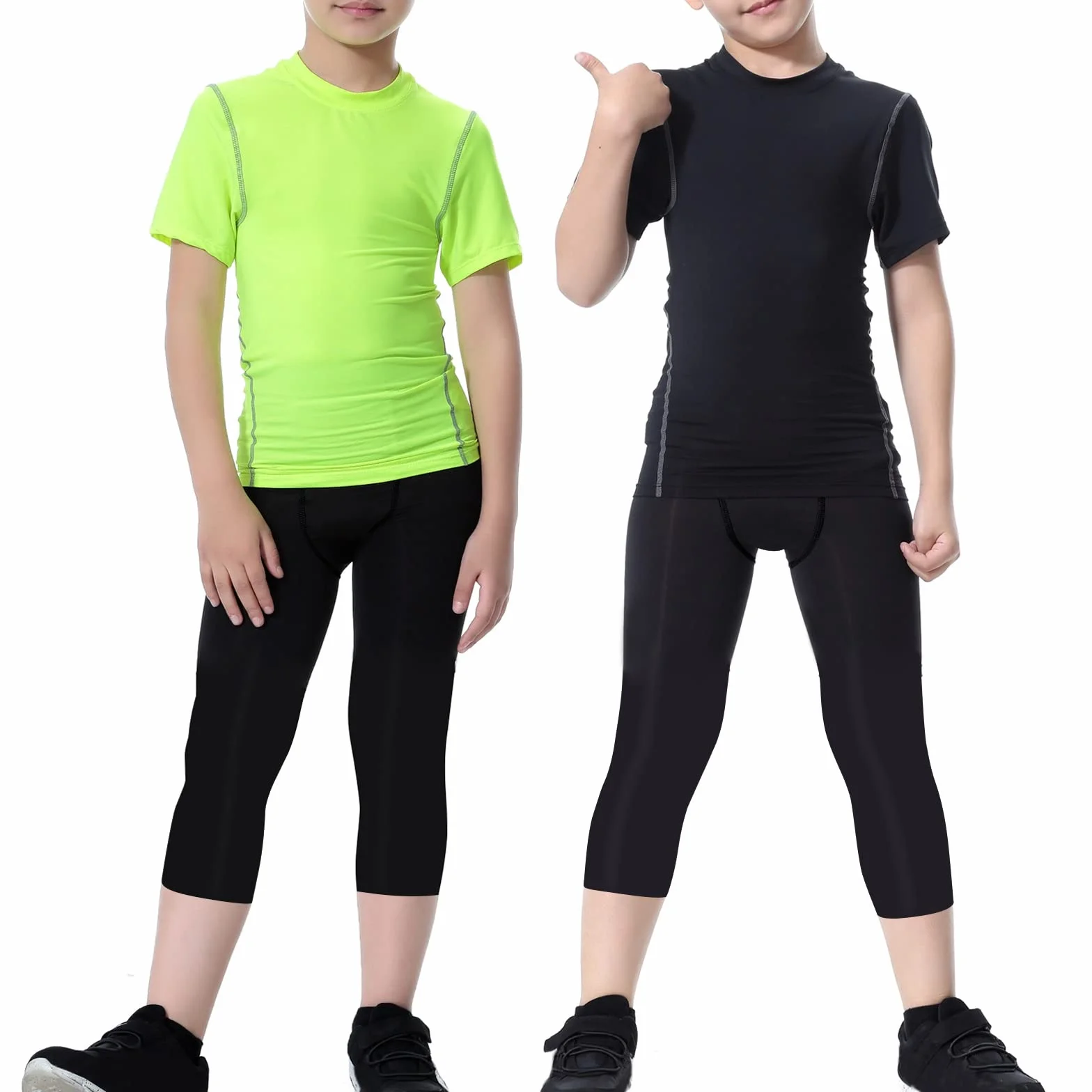 Leggings de compresión Juvenil para niños 3/4 Medias Base Layer Sport Running Capris Pantalones para niños para Entrenamiento