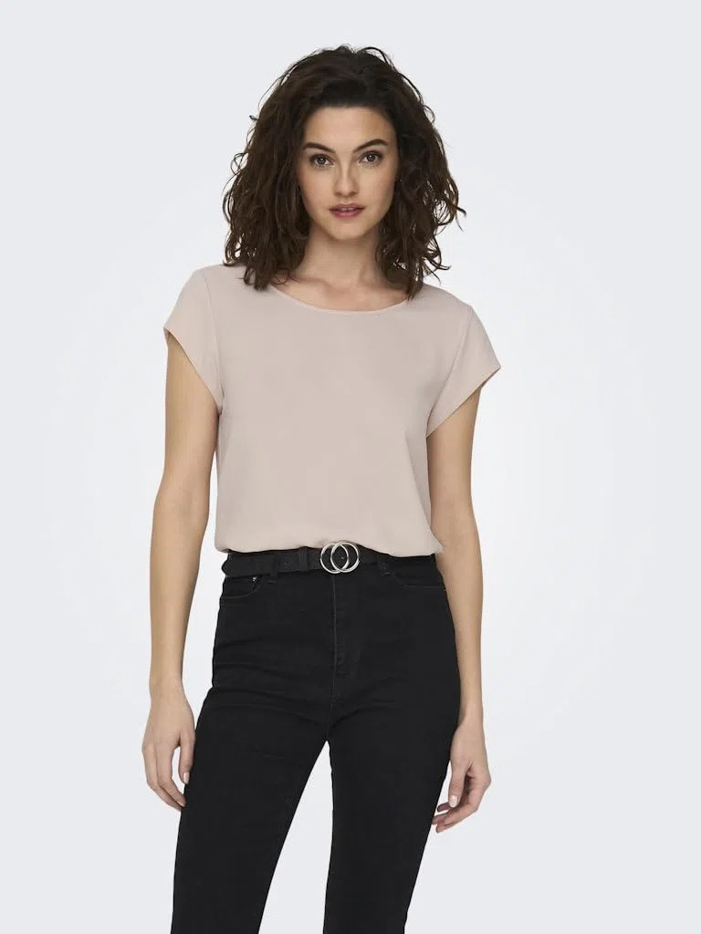 Blusa básica de Manga Corta para Mujer Cuello Redondo de ONLVIC